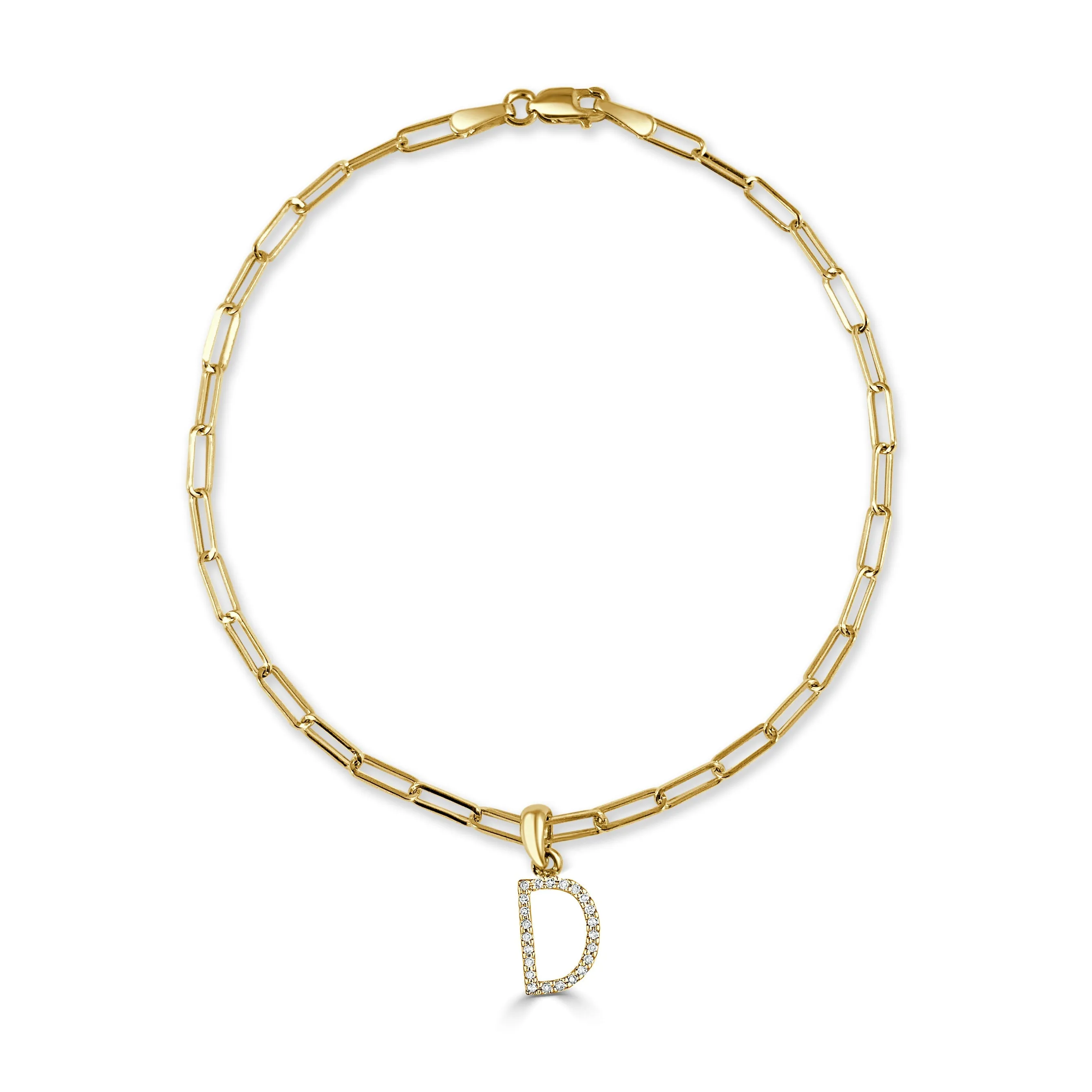 14k Gold & Diamond Initial Link Bracelet - 0.04ct - 0.09 ct