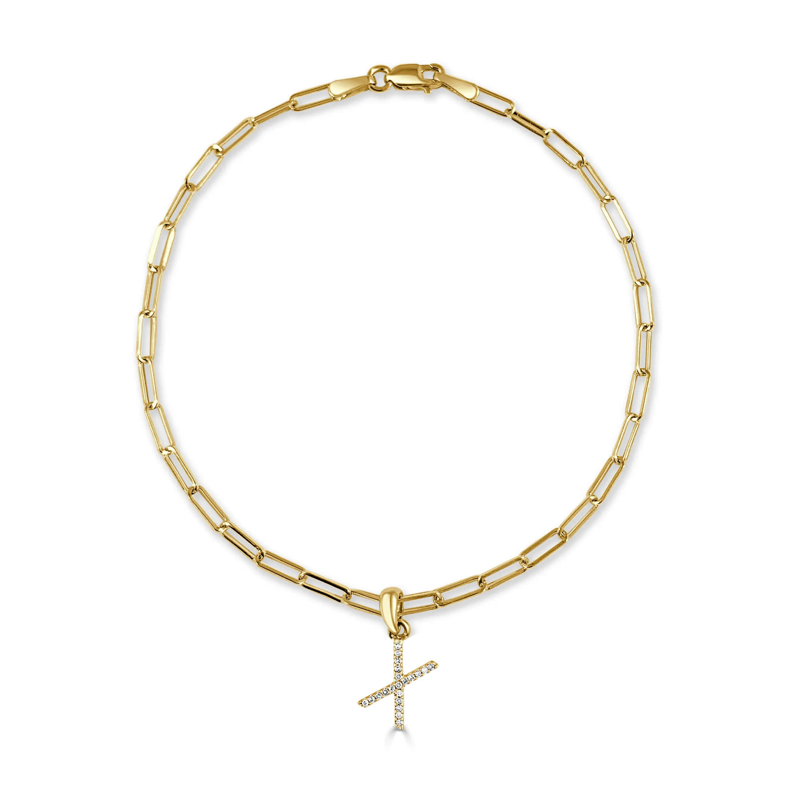 14k Gold & Diamond Initial Link Bracelet - 0.04ct - 0.09 ct