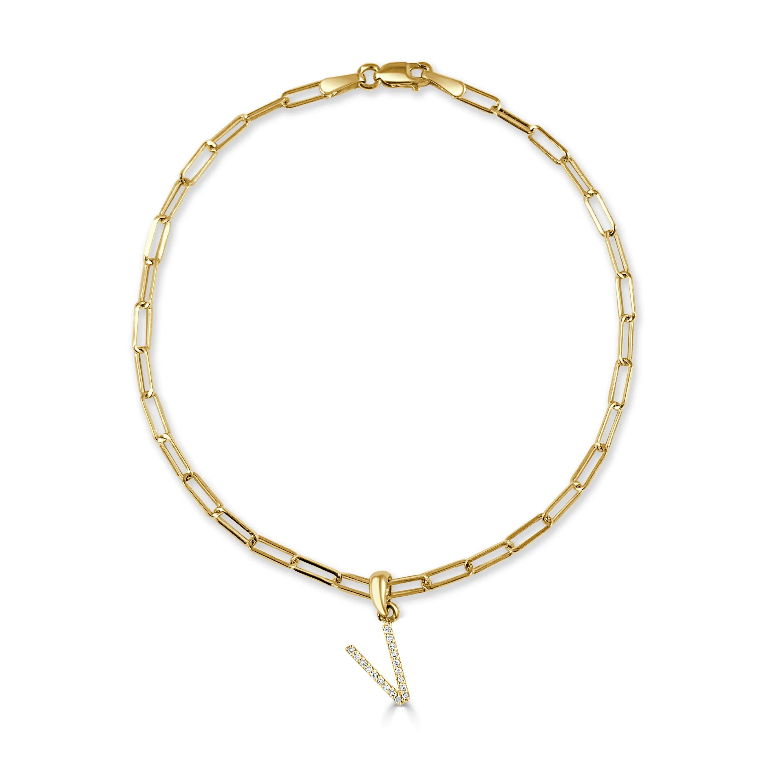 14k Gold & Diamond Initial Link Bracelet - 0.04ct - 0.09 ct