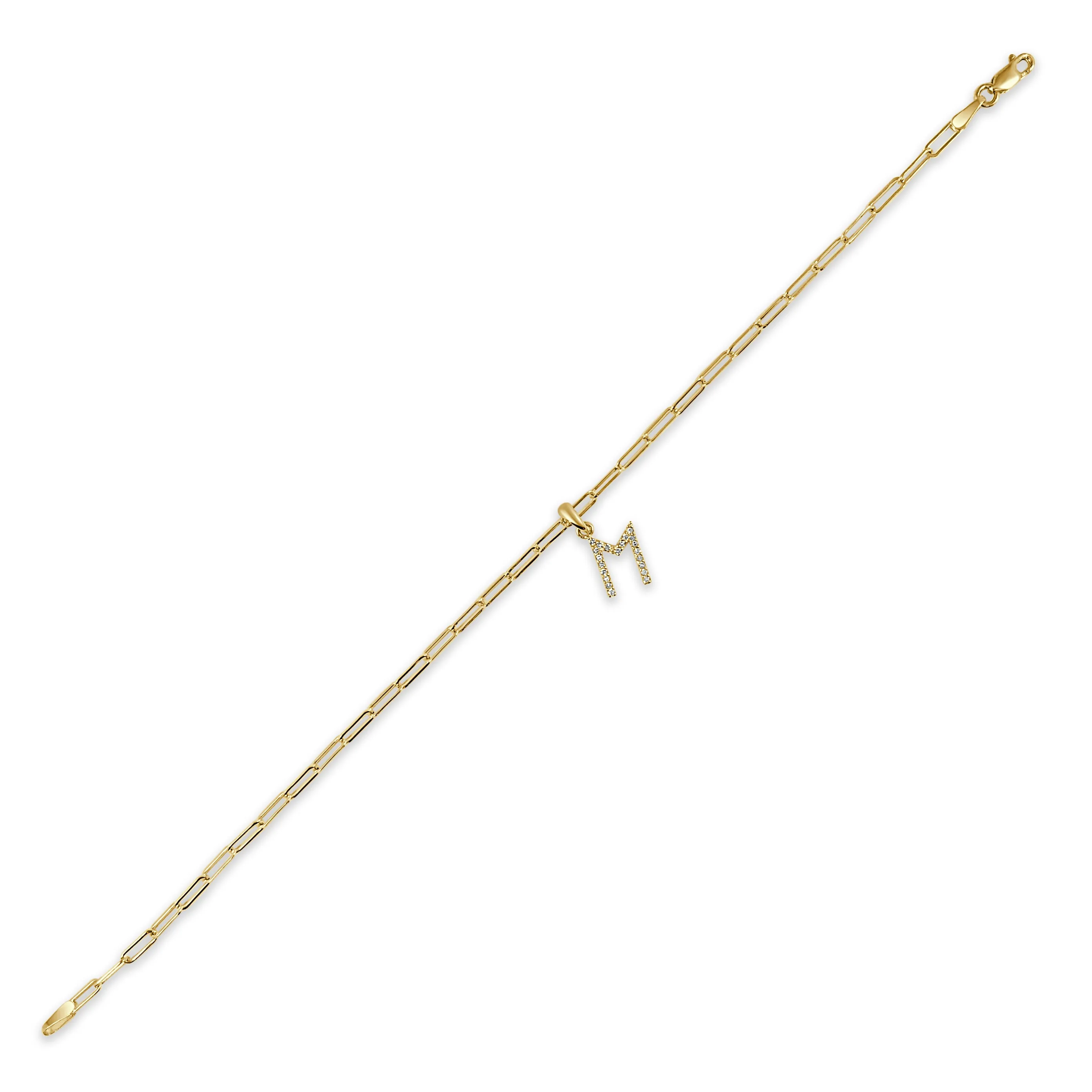 14k Gold & Diamond Initial Link Bracelet - 0.04ct - 0.09 ct
