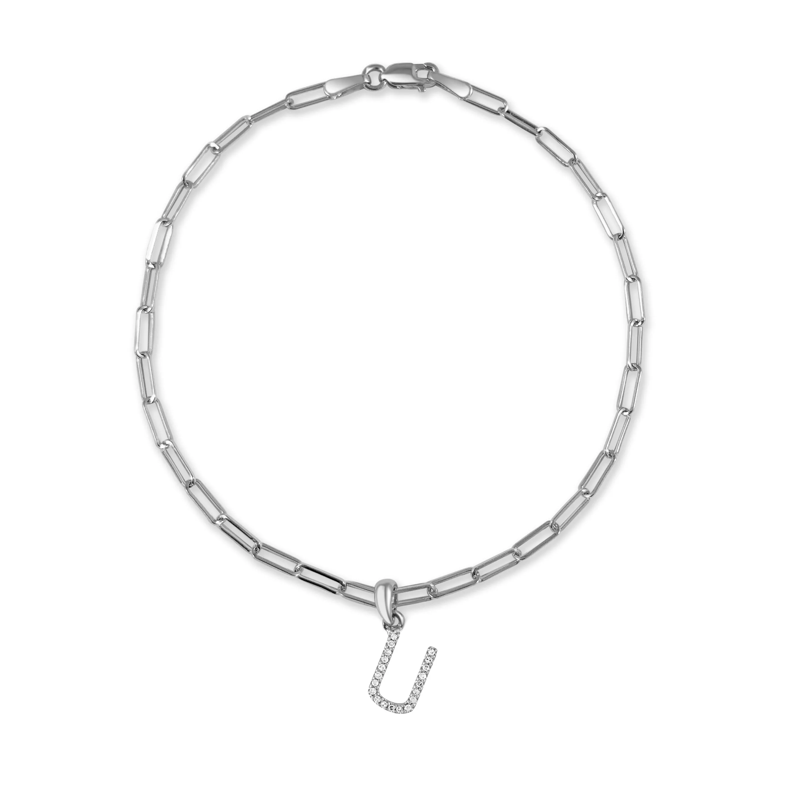 14k Gold & Diamond Initial Link Bracelet - 0.04ct - 0.09 ct