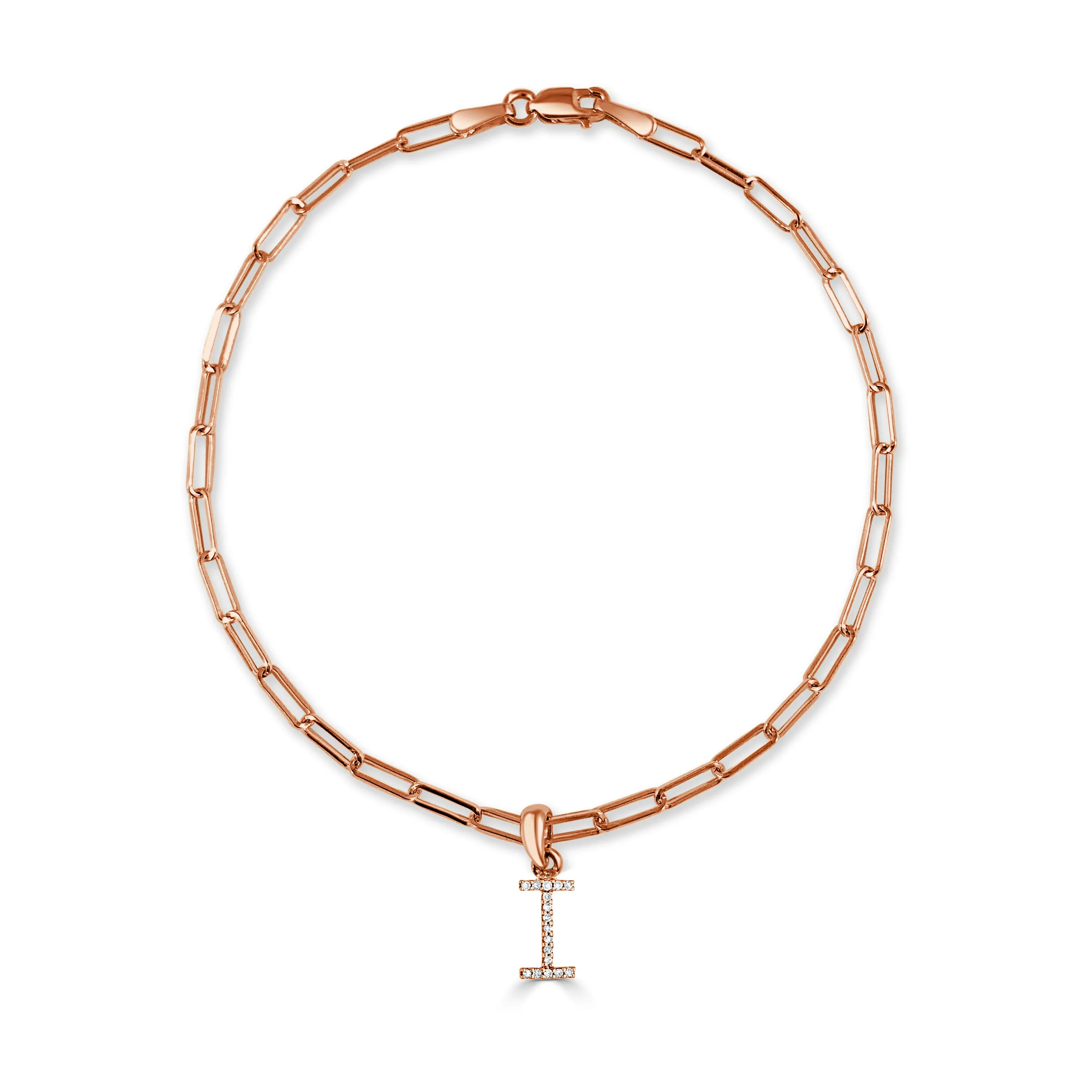 14k Gold & Diamond Initial Link Bracelet - 0.04ct - 0.09 ct