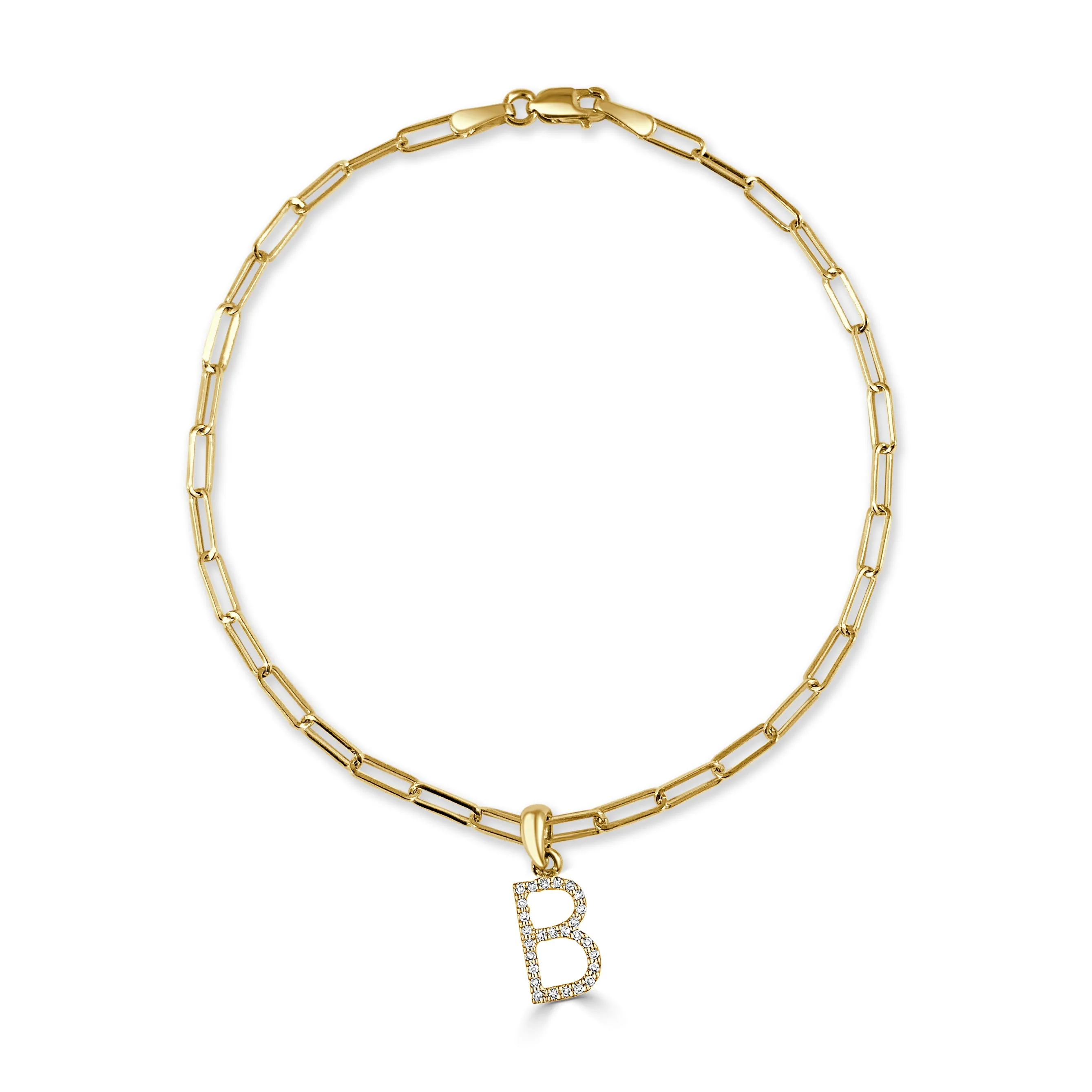 14k Gold & Diamond Initial Link Bracelet - 0.04ct - 0.09 ct