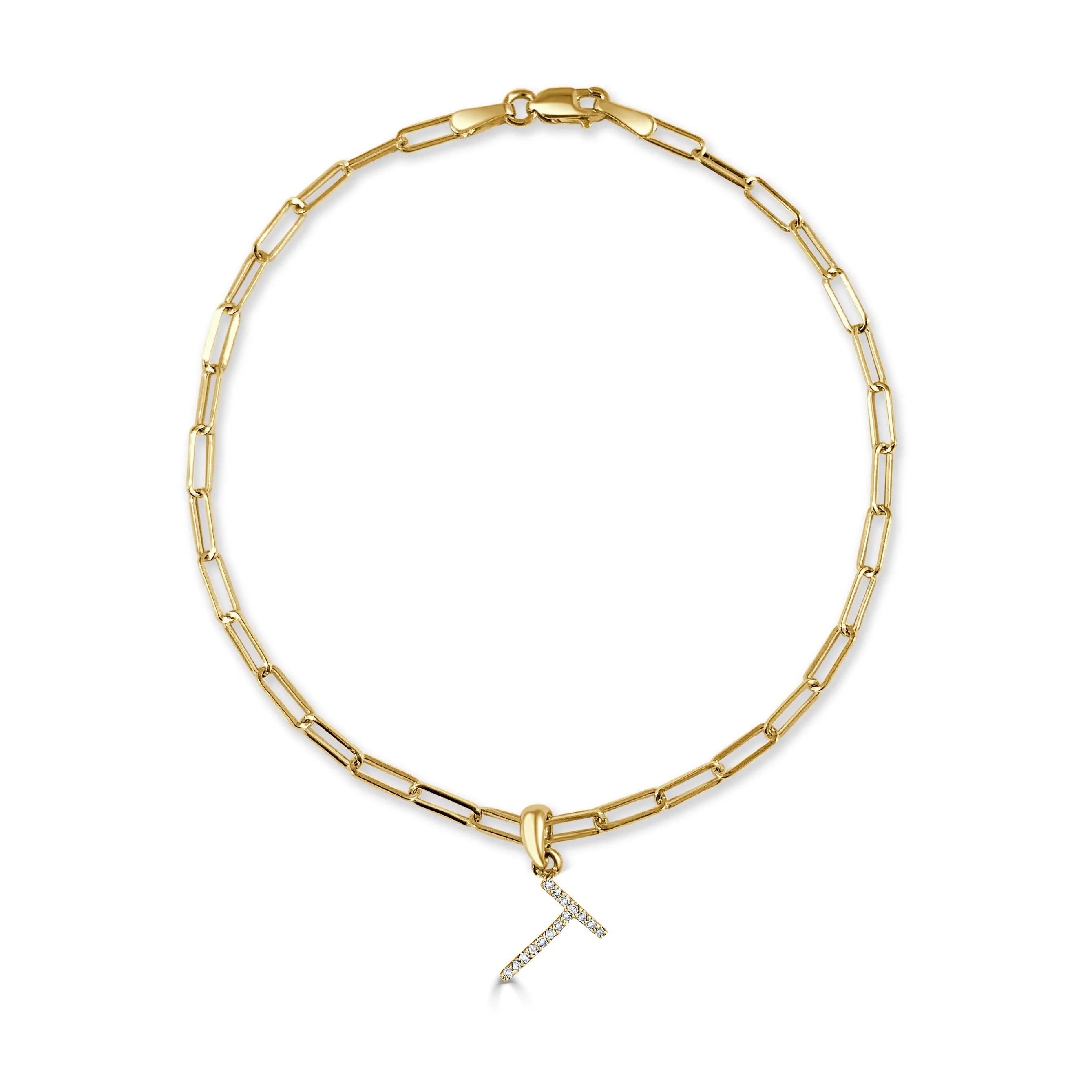 14k Gold & Diamond Initial Link Bracelet - 0.04ct - 0.09 ct