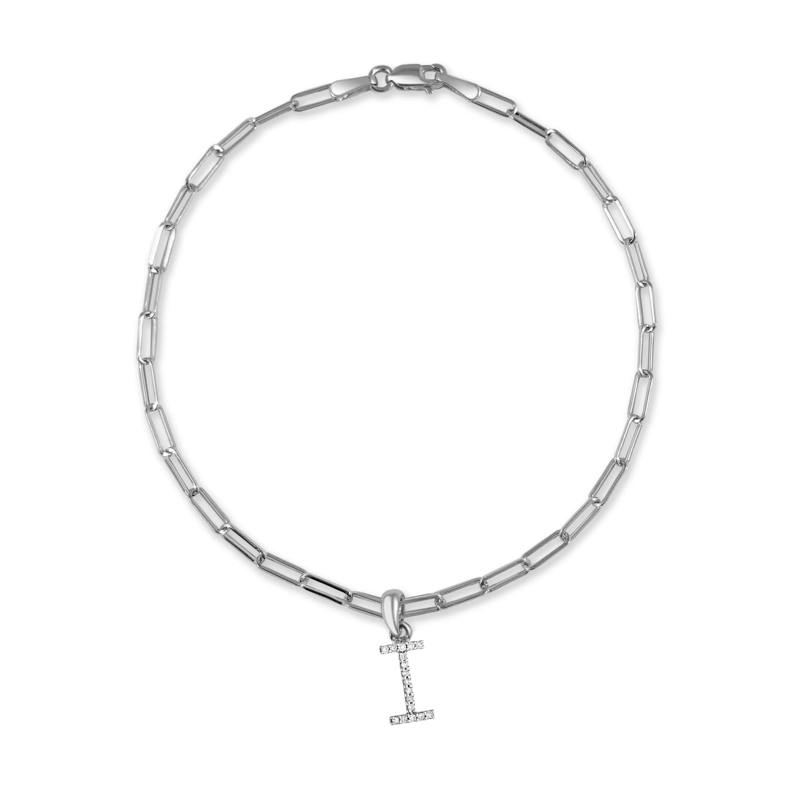 14k Gold & Diamond Initial Link Bracelet - 0.04ct - 0.09 ct