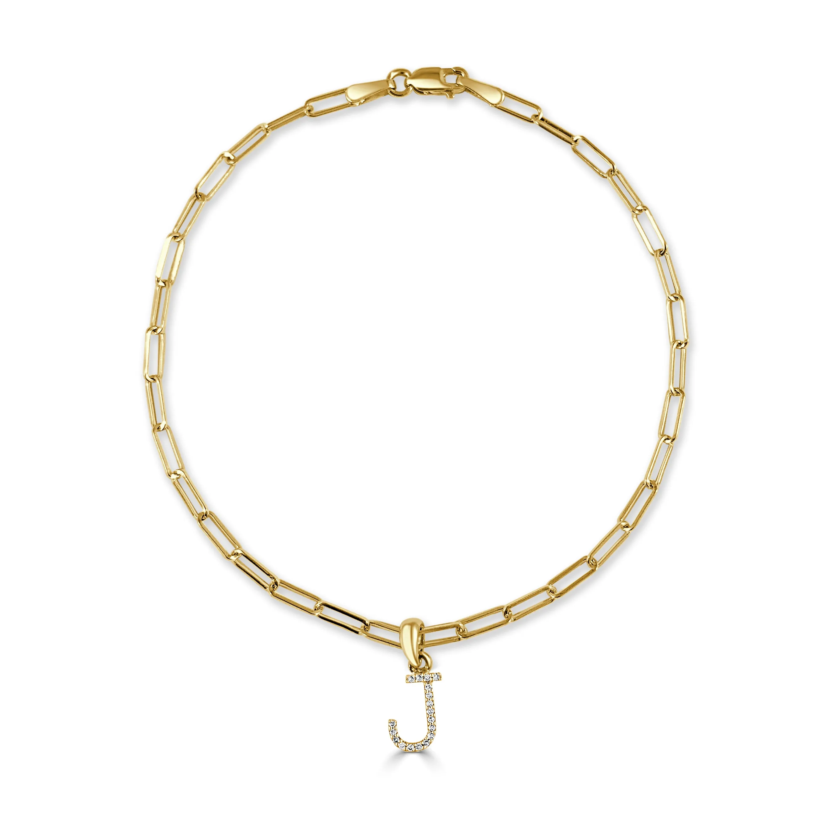 14k Gold & Diamond Initial Link Bracelet - 0.04ct - 0.09 ct
