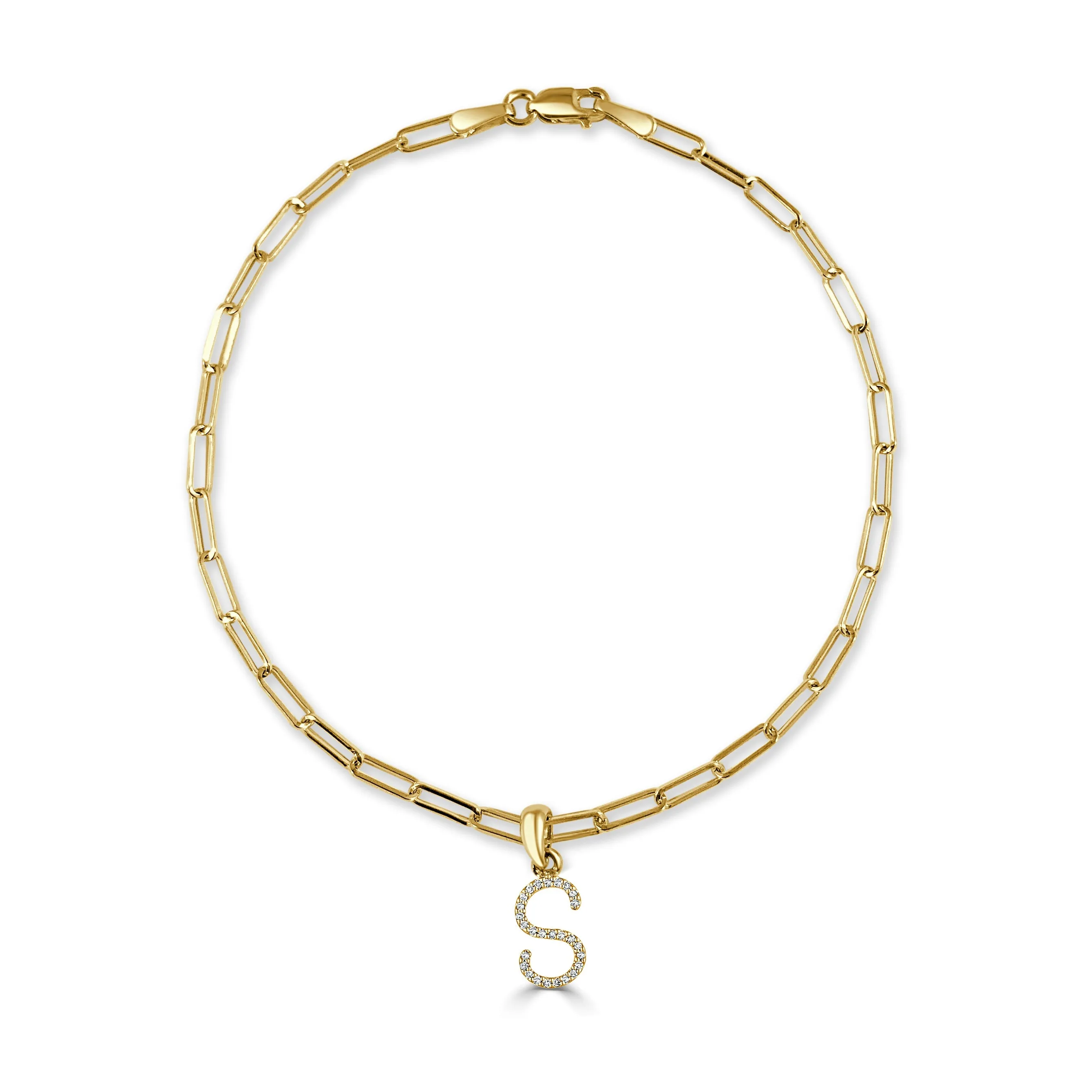 14k Gold & Diamond Initial Link Bracelet - 0.04ct - 0.09 ct