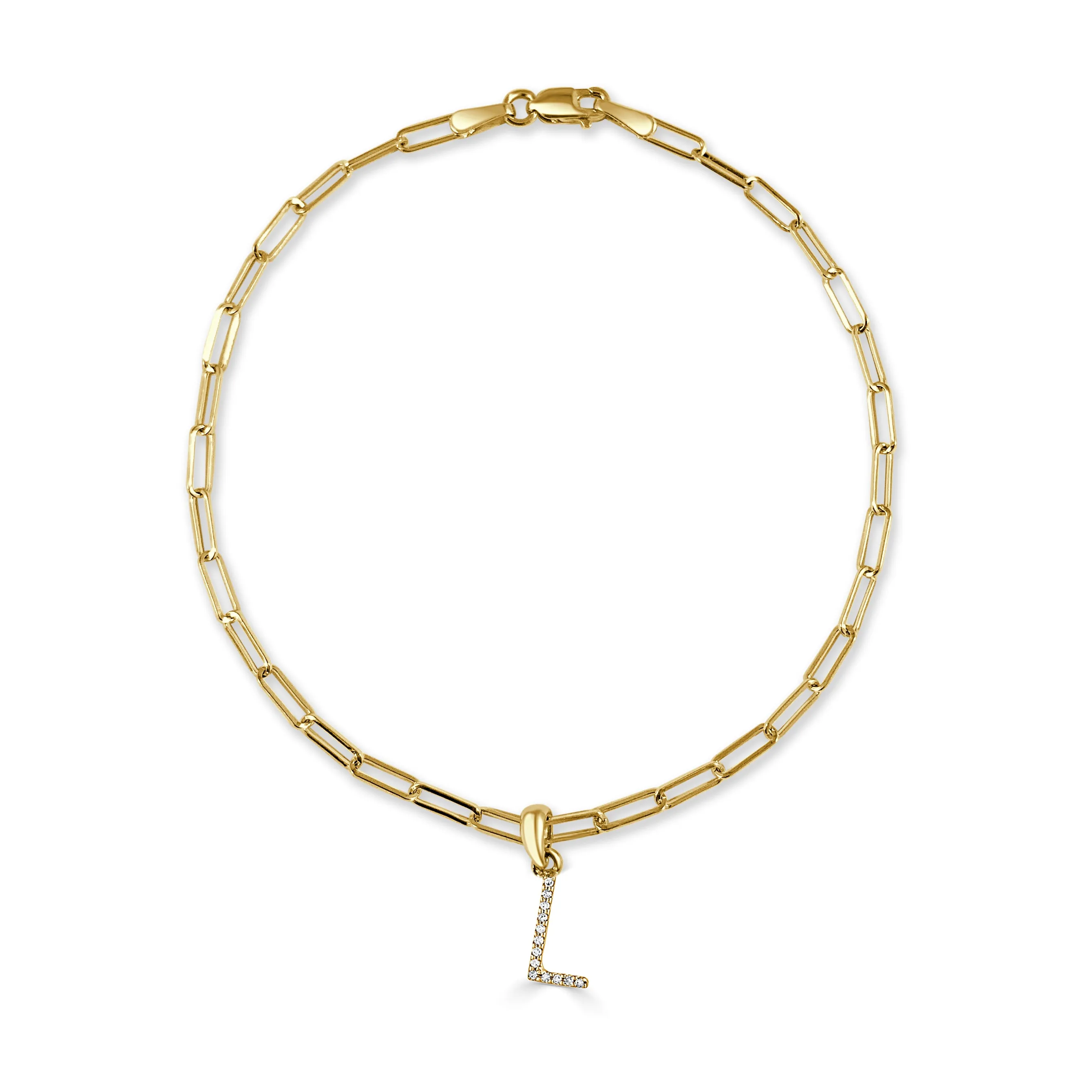 14k Gold & Diamond Initial Link Bracelet - 0.04ct - 0.09 ct
