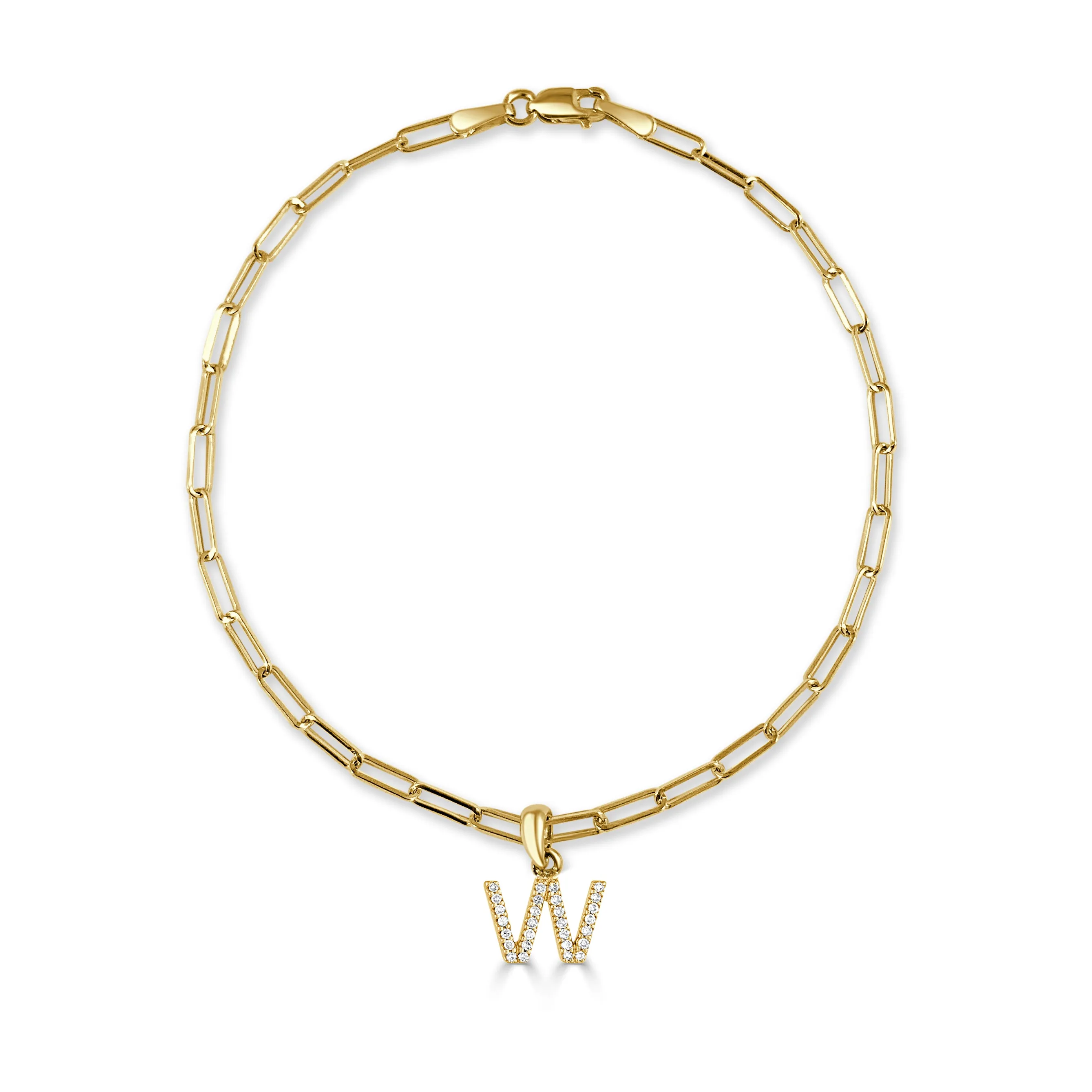 14k Gold & Diamond Initial Link Bracelet - 0.04ct - 0.09 ct