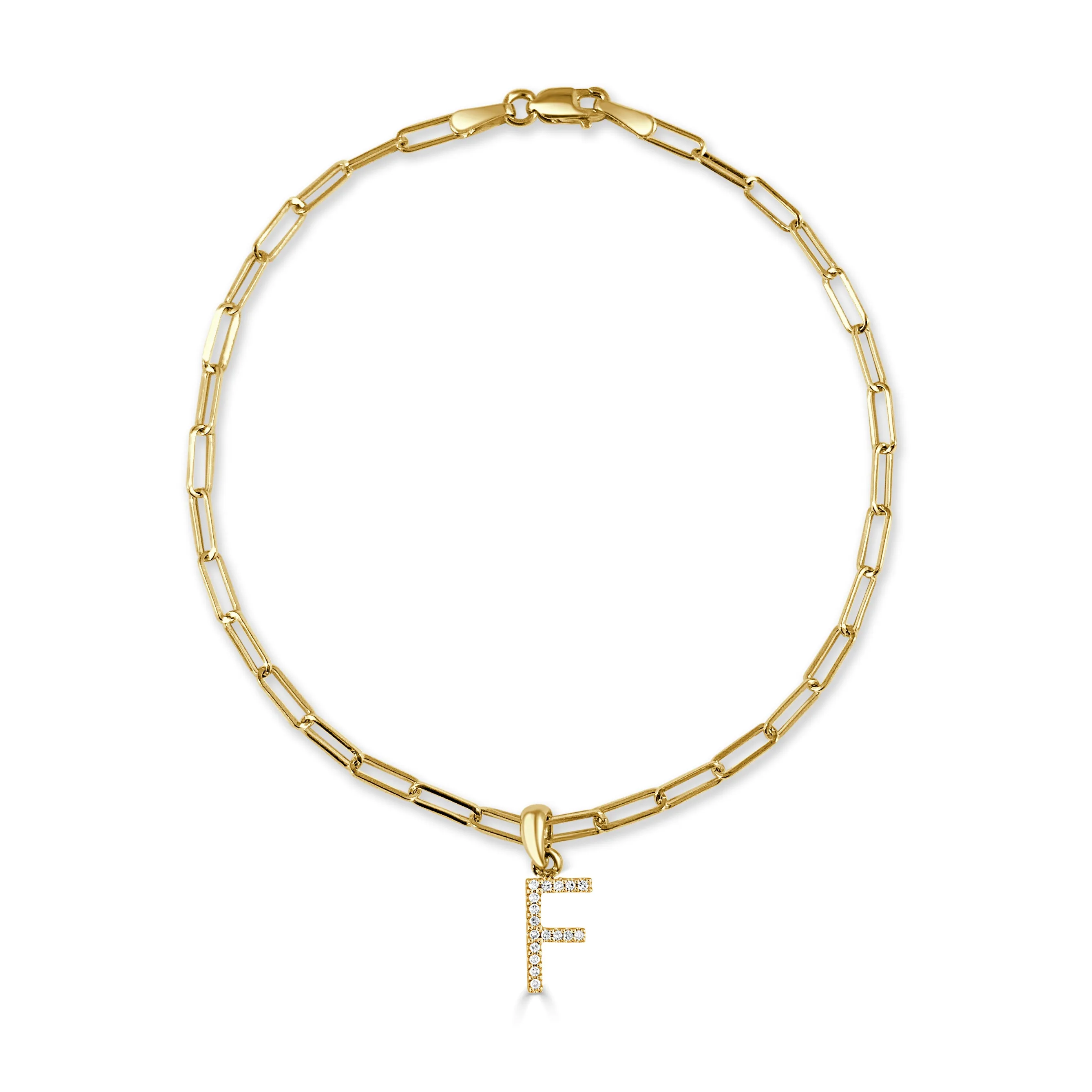 14k Gold & Diamond Initial Link Bracelet - 0.04ct - 0.09 ct
