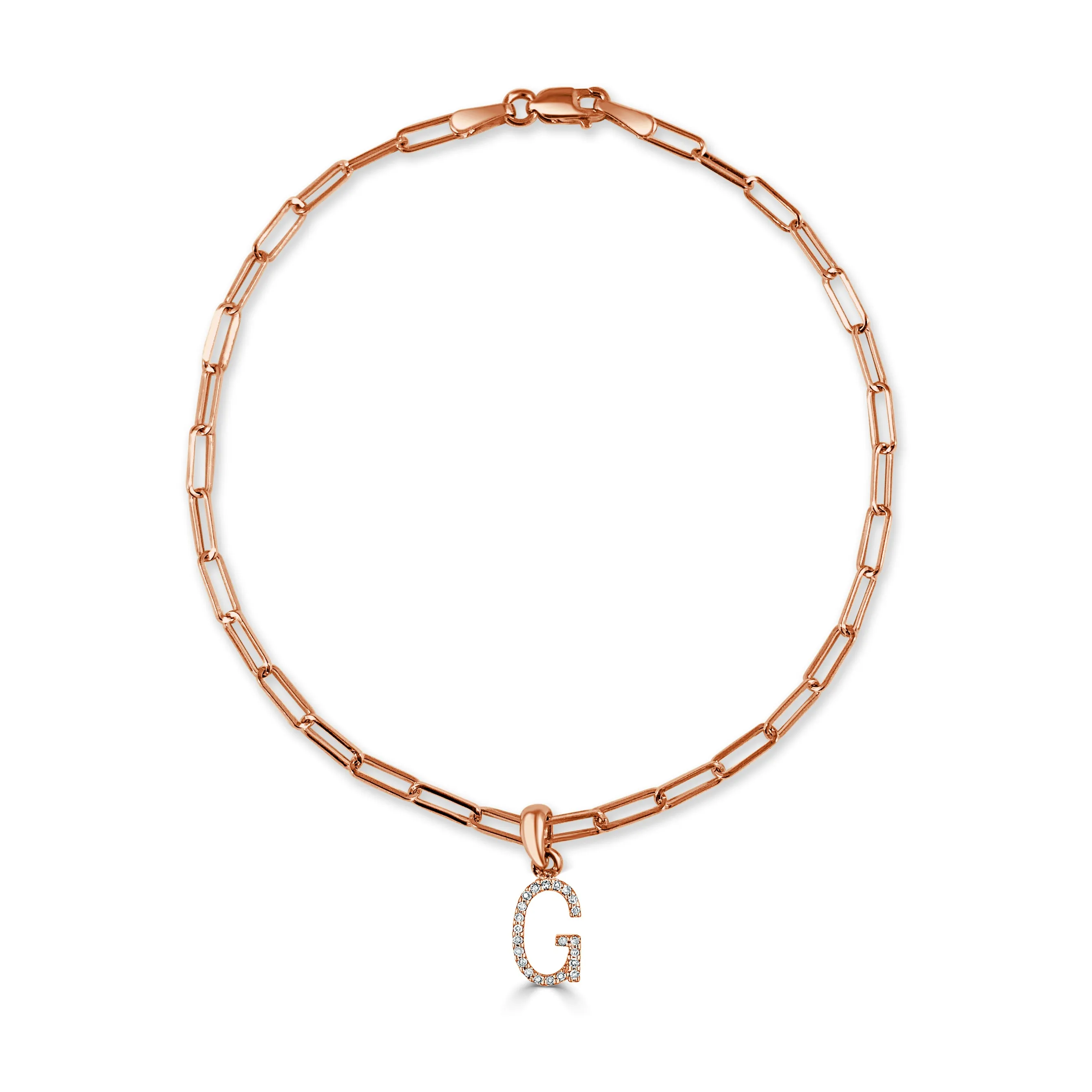 14k Gold & Diamond Initial Link Bracelet - 0.04ct - 0.09 ct