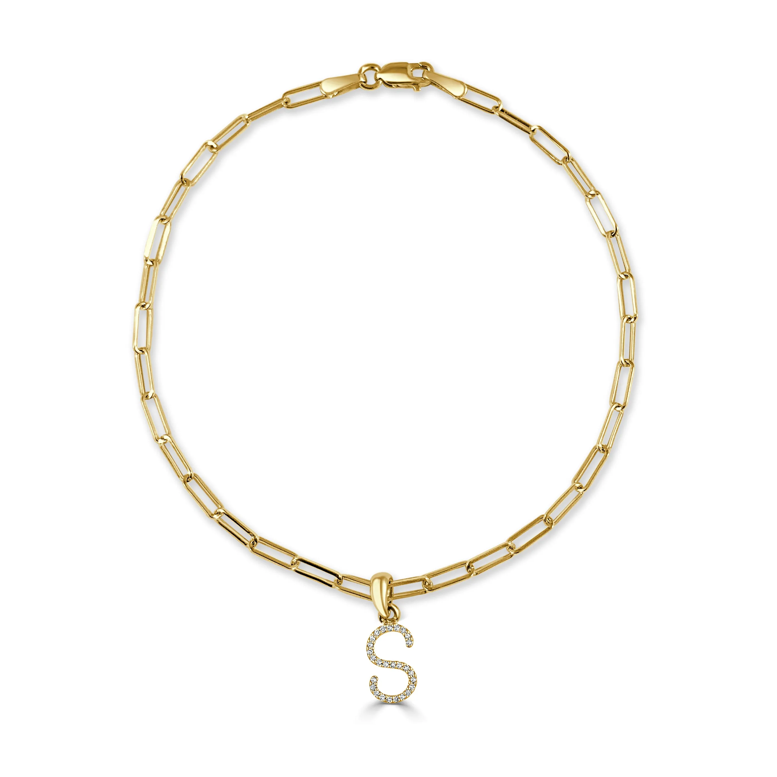14k Gold & Diamond Initial Link Bracelet - 0.04ct - 0.09 ct