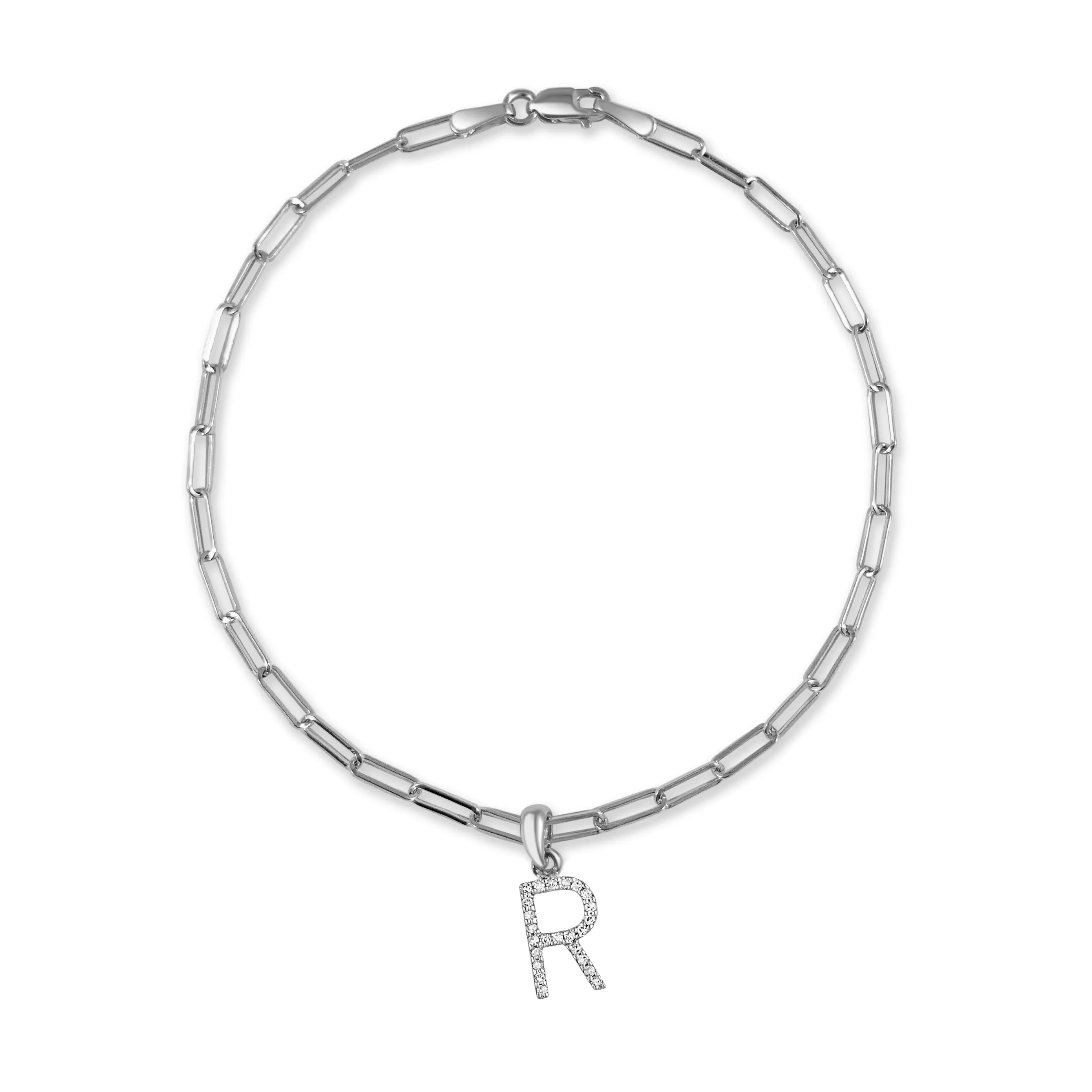 14k Gold & Diamond Initial Link Bracelet - 0.04ct - 0.09 ct
