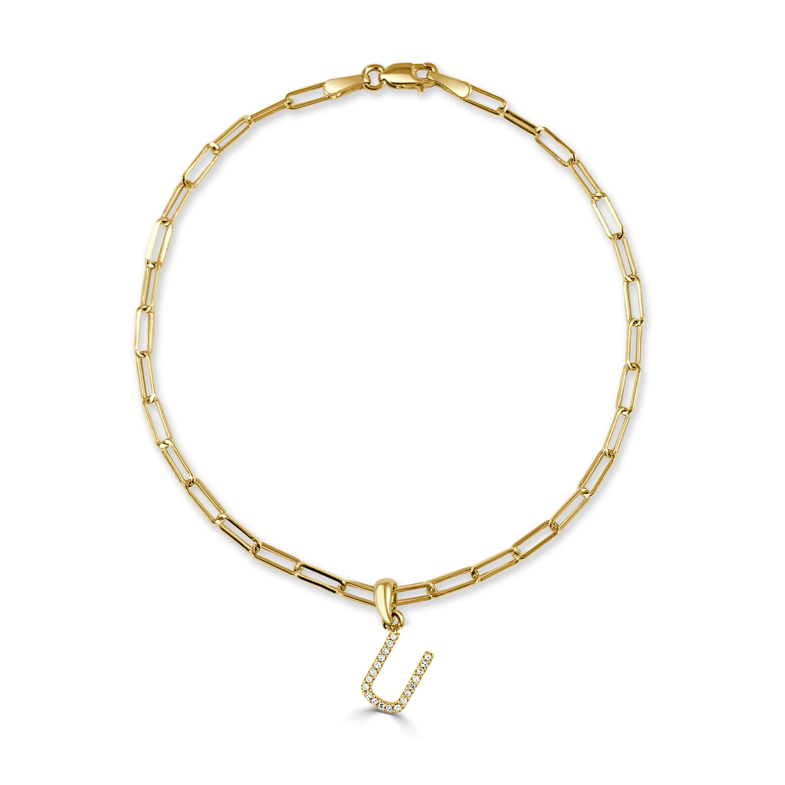 14k Gold & Diamond Initial Link Bracelet - 0.04ct - 0.09 ct