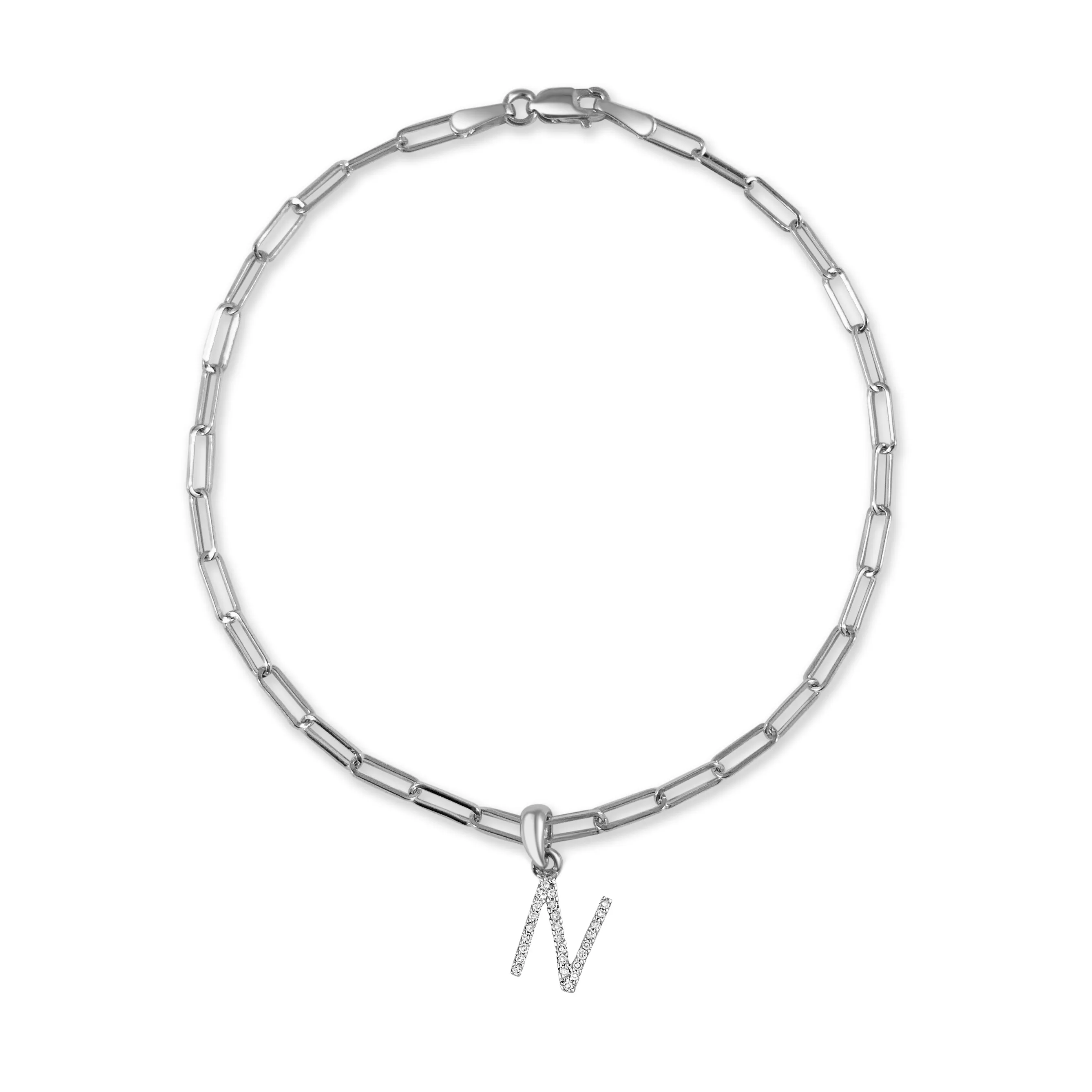 14k Gold & Diamond Initial Link Bracelet - 0.04ct - 0.09 ct