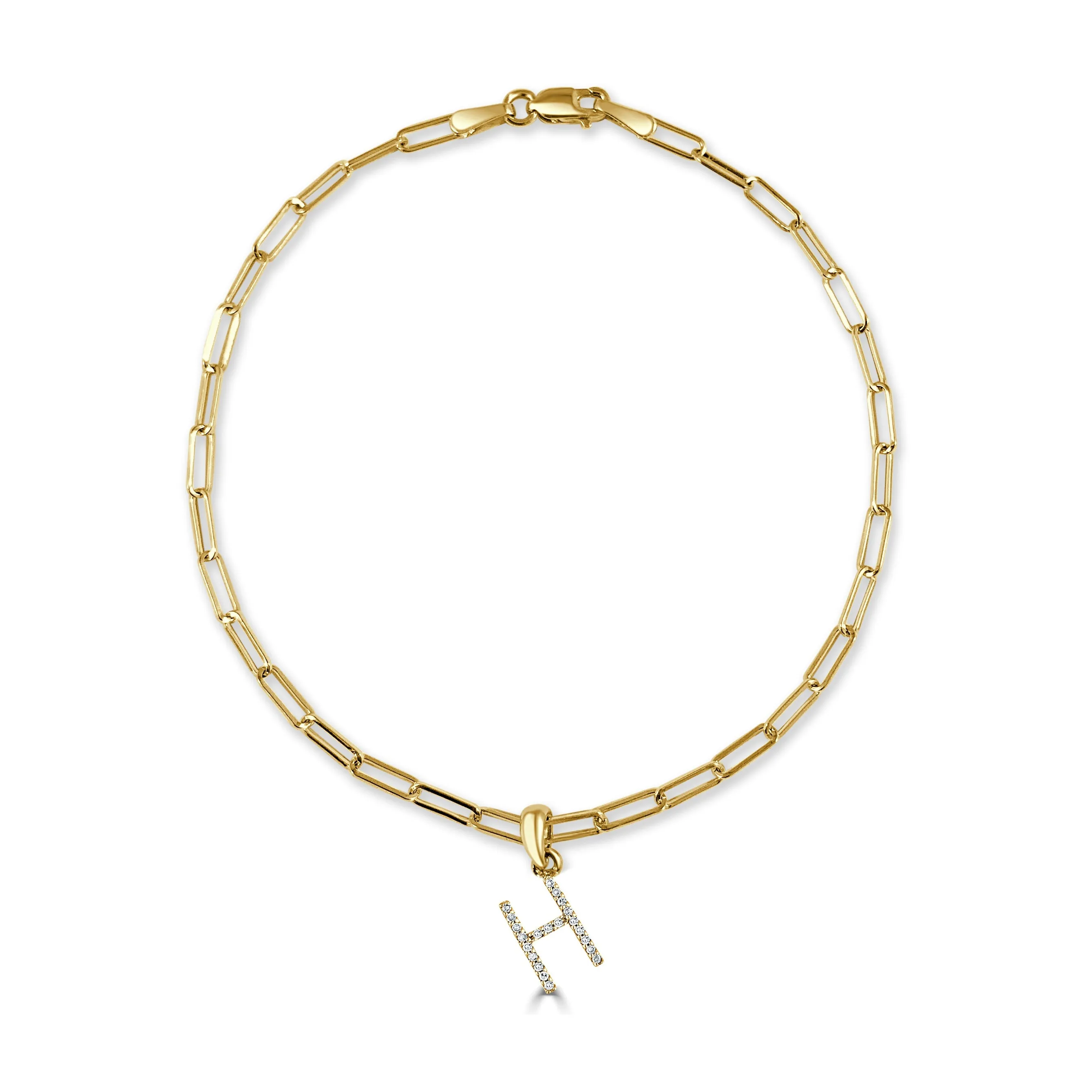 14k Gold & Diamond Initial Link Bracelet - 0.04ct - 0.09 ct