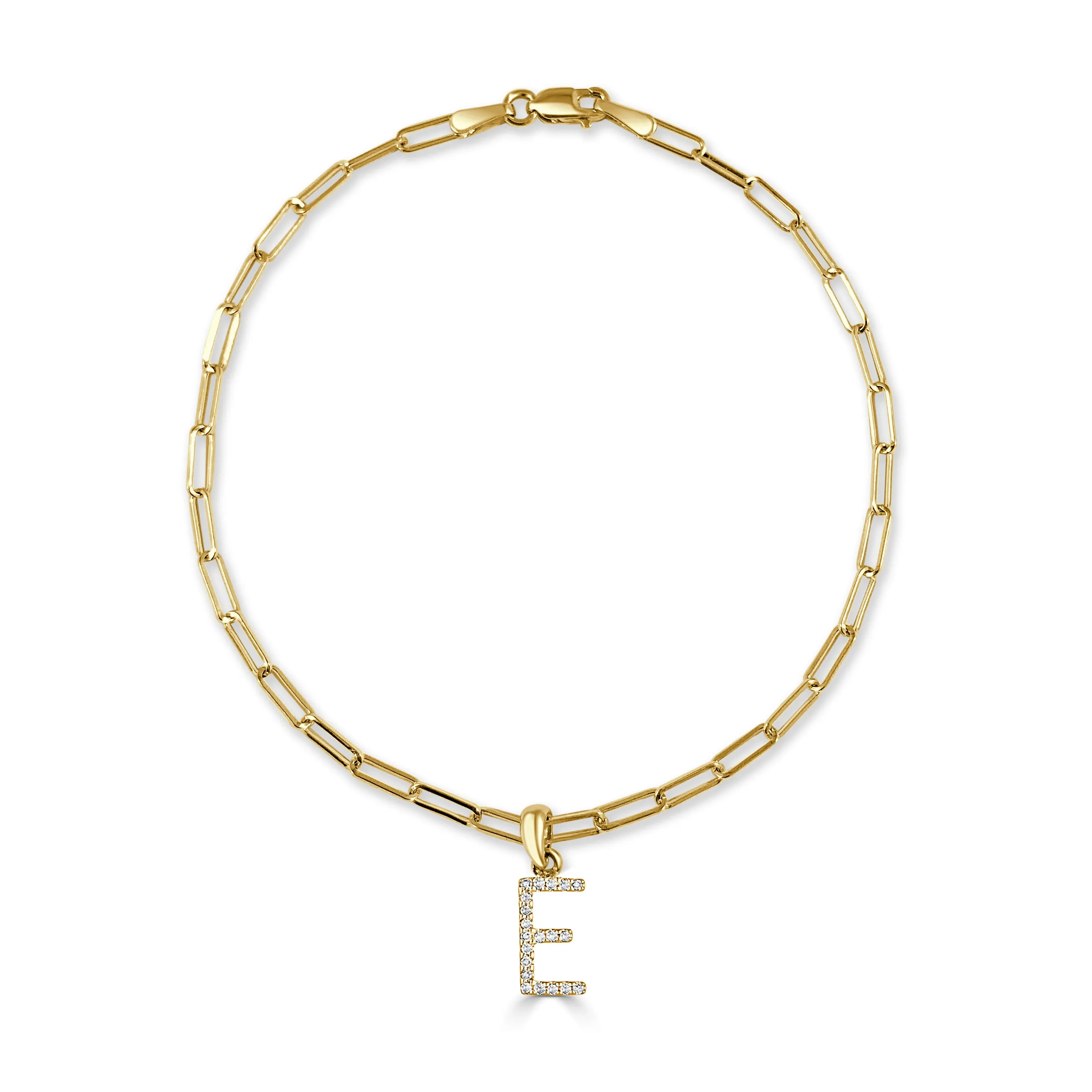 14k Gold & Diamond Initial Link Bracelet - 0.04ct - 0.09 ct