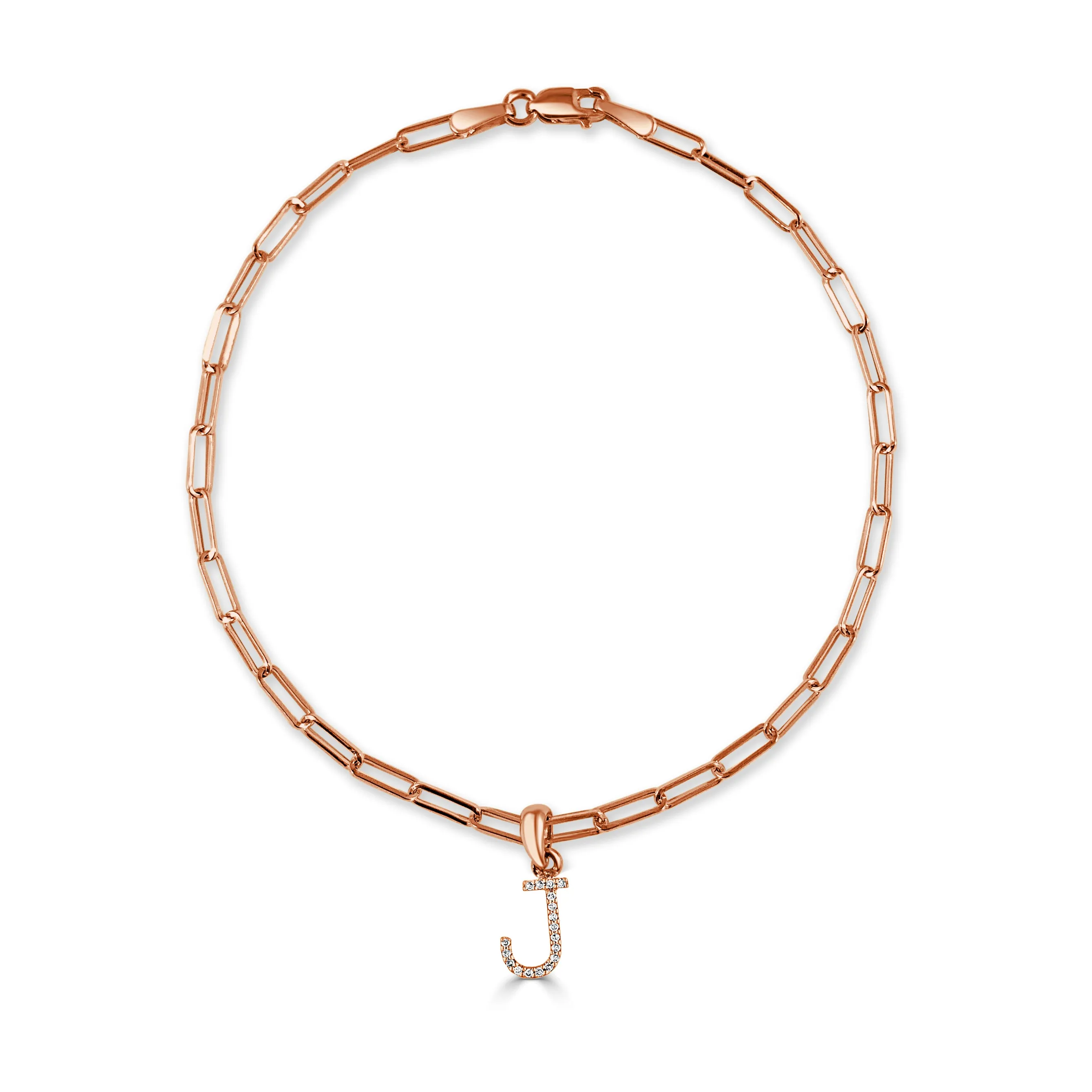 14k Gold & Diamond Initial Link Bracelet - 0.04ct - 0.09 ct