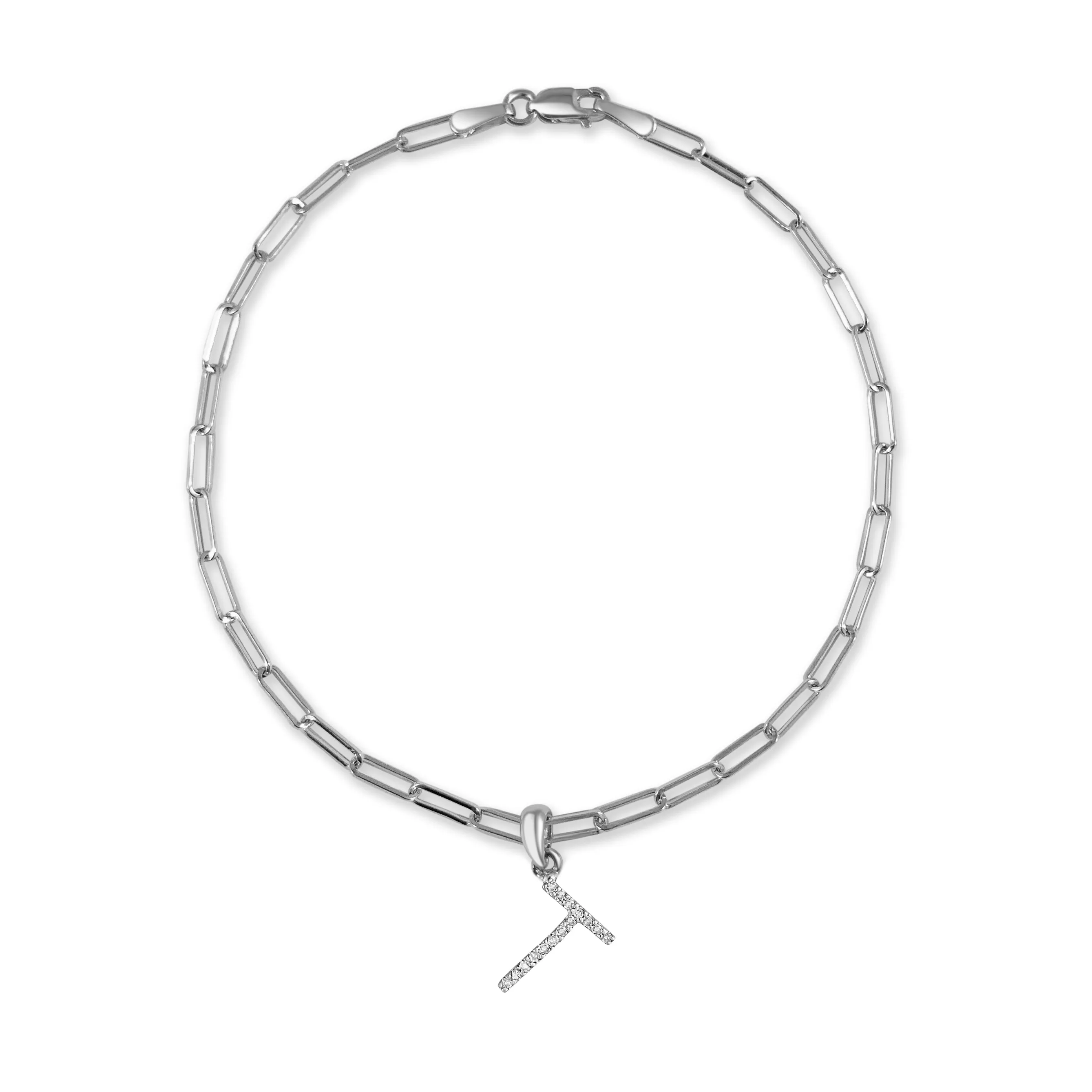 14k Gold & Diamond Initial Link Bracelet - 0.04ct - 0.09 ct