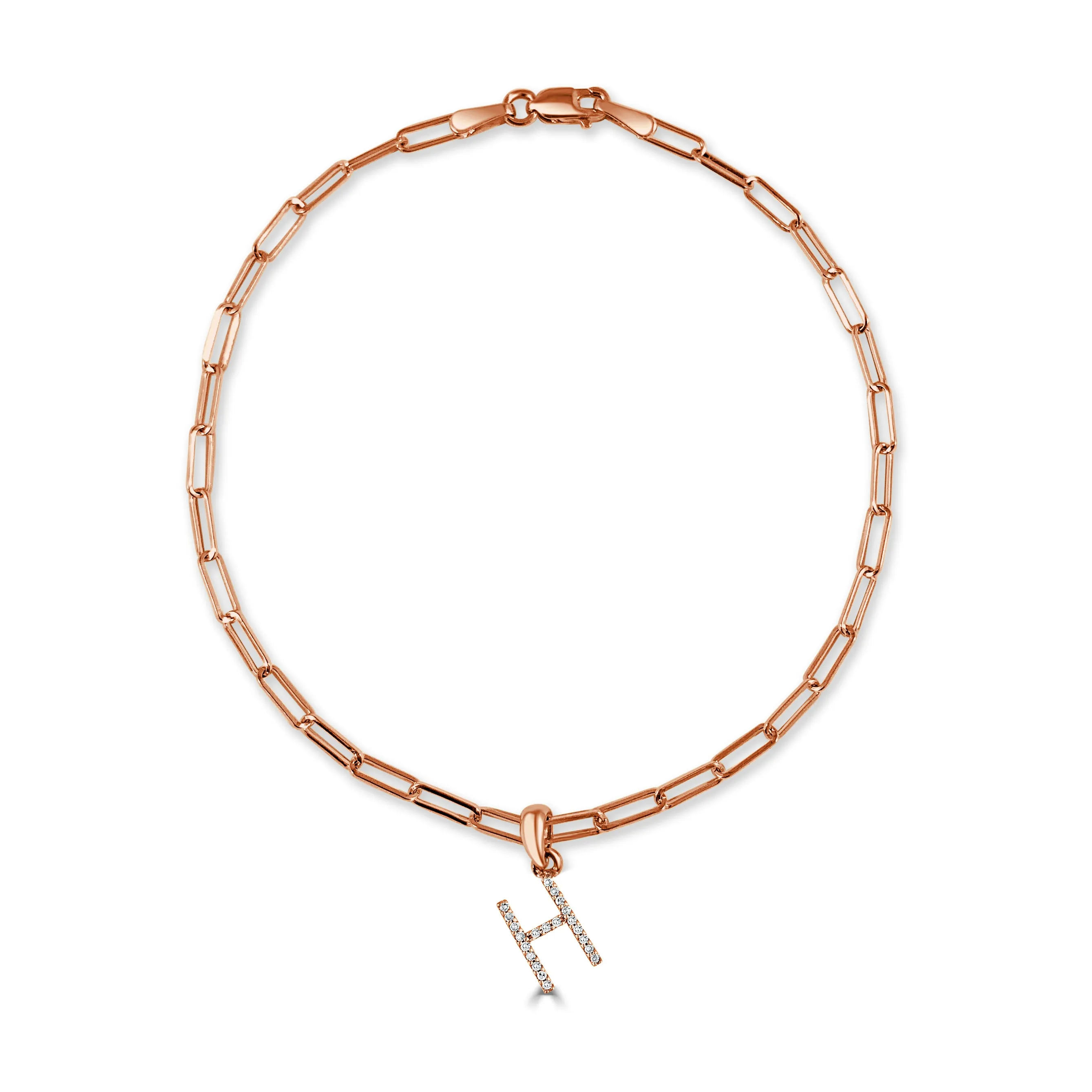 14k Gold & Diamond Initial Link Bracelet - 0.04ct - 0.09 ct