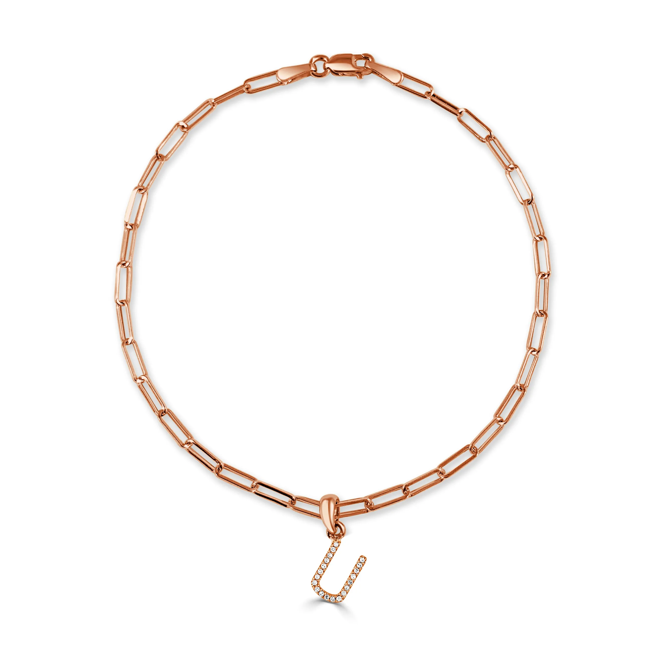 14k Gold & Diamond Initial Link Bracelet - 0.04ct - 0.09 ct
