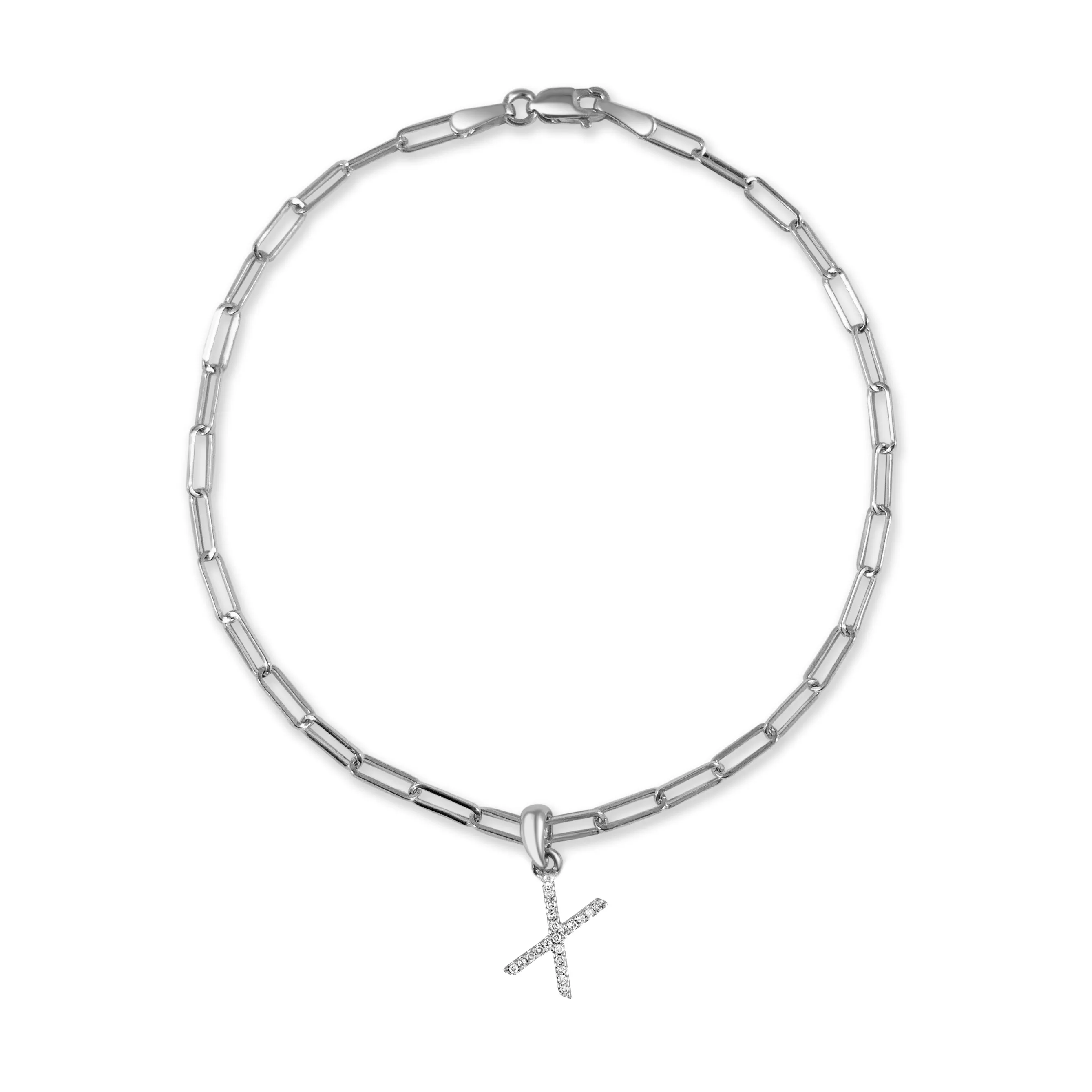 14k Gold & Diamond Initial Link Bracelet - 0.04ct - 0.09 ct