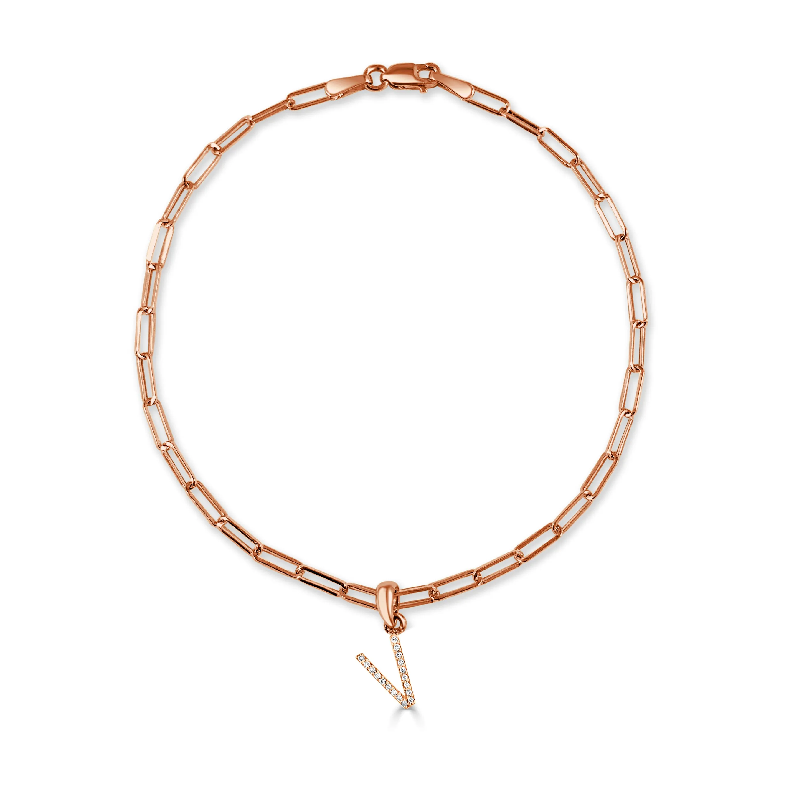 14k Gold & Diamond Initial Link Bracelet - 0.04ct - 0.09 ct