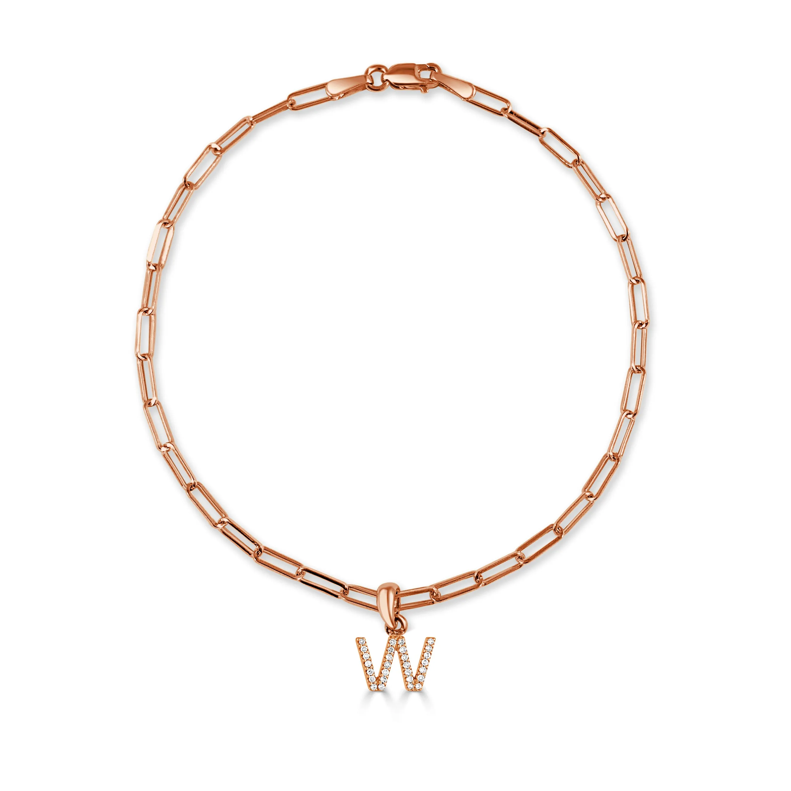 14k Gold & Diamond Initial Link Bracelet - 0.04ct - 0.09 ct