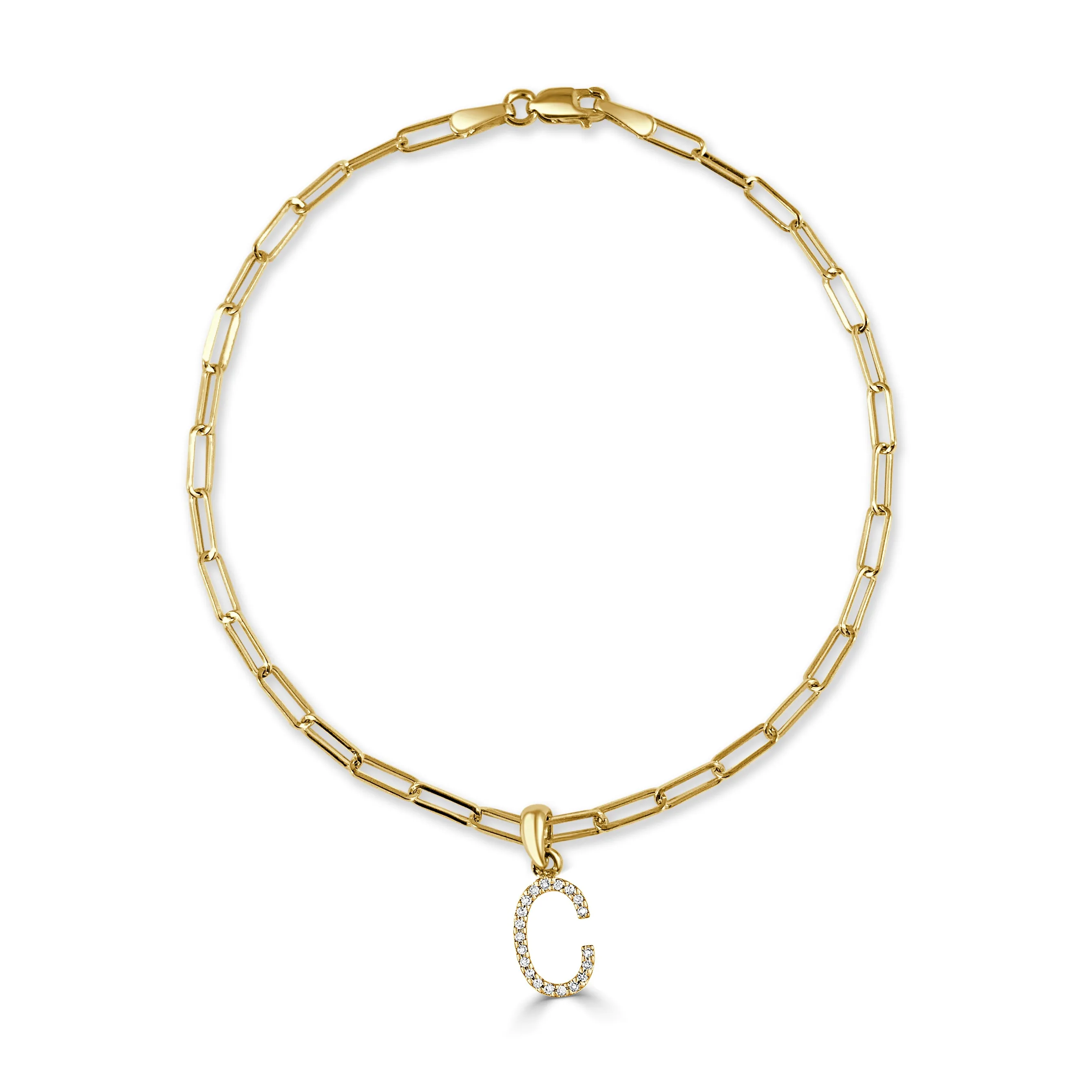 14k Gold & Diamond Initial Link Bracelet - 0.04ct - 0.09 ct