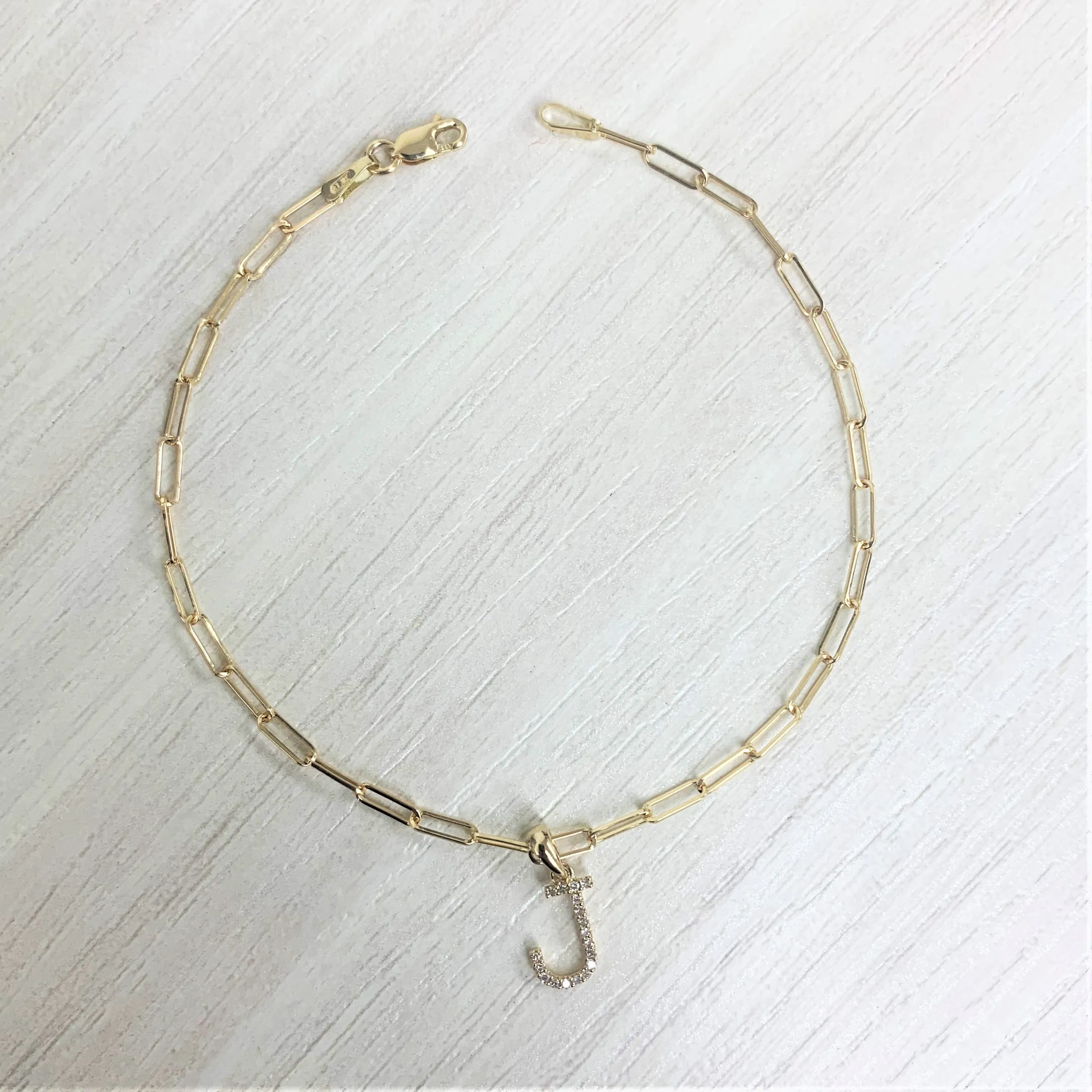 14k Gold & Diamond Initial Link Bracelet - 0.04ct - 0.09 ct