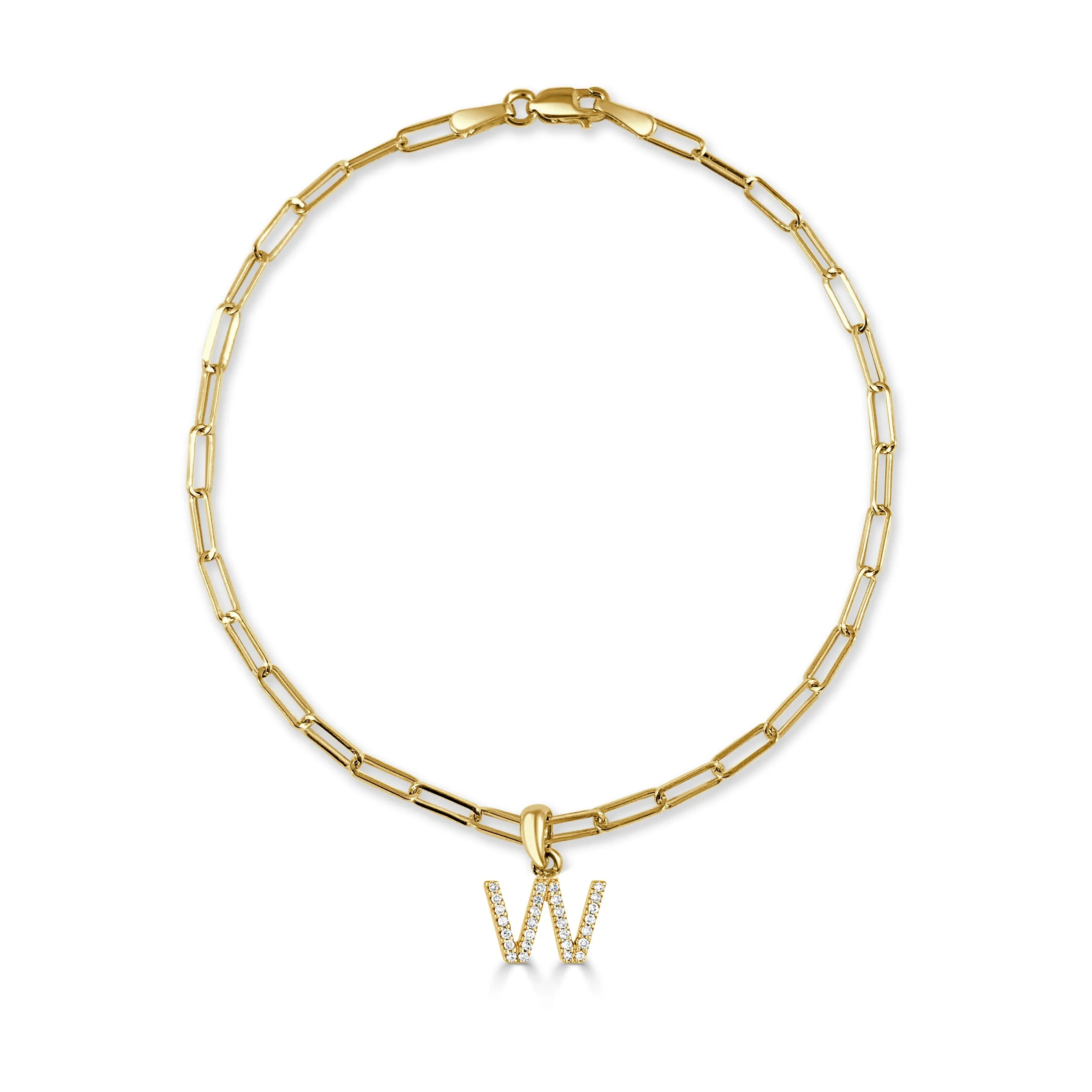 14k Gold & Diamond Initial Link Bracelet - 0.04ct - 0.09 ct