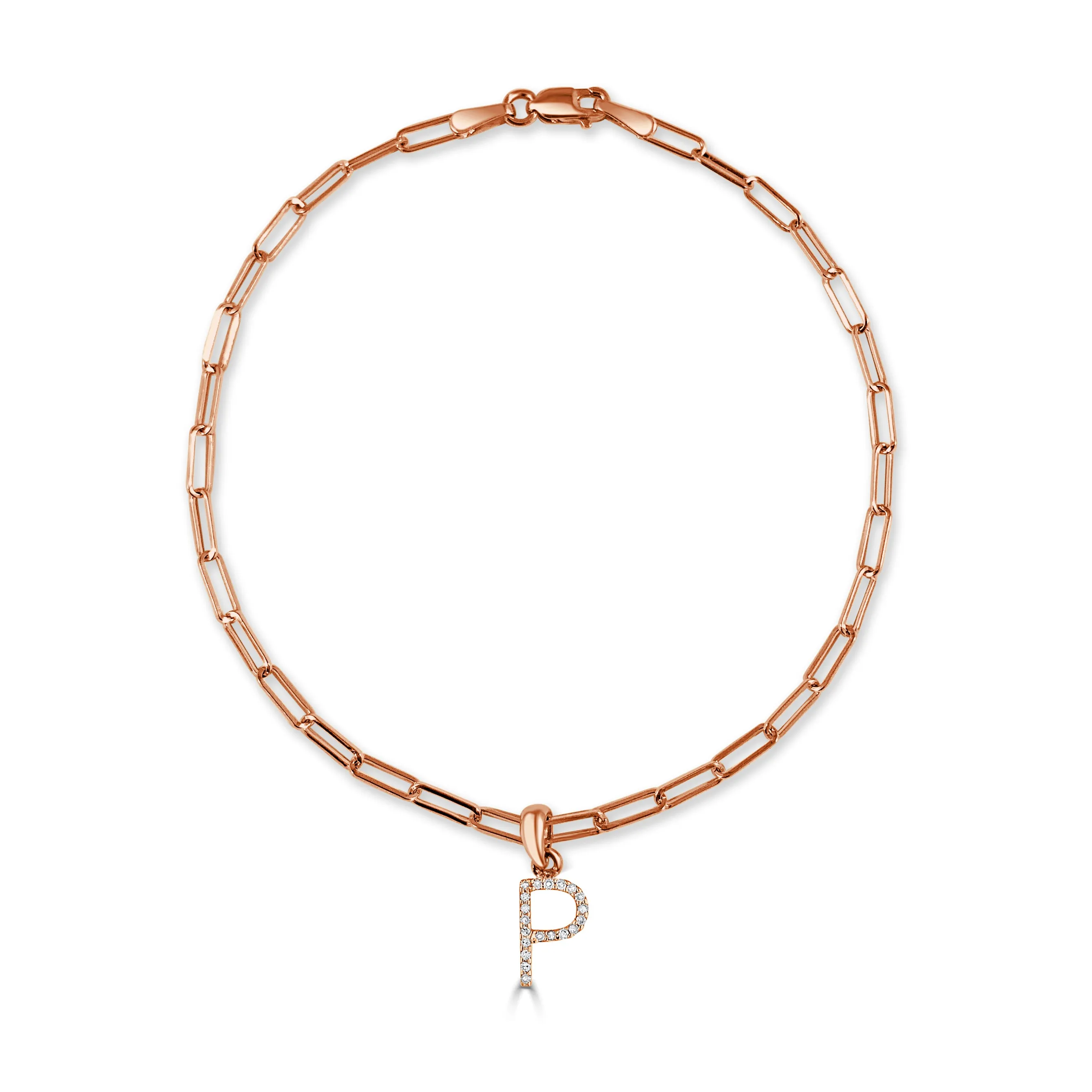 14k Gold & Diamond Initial Link Bracelet - 0.04ct - 0.09 ct