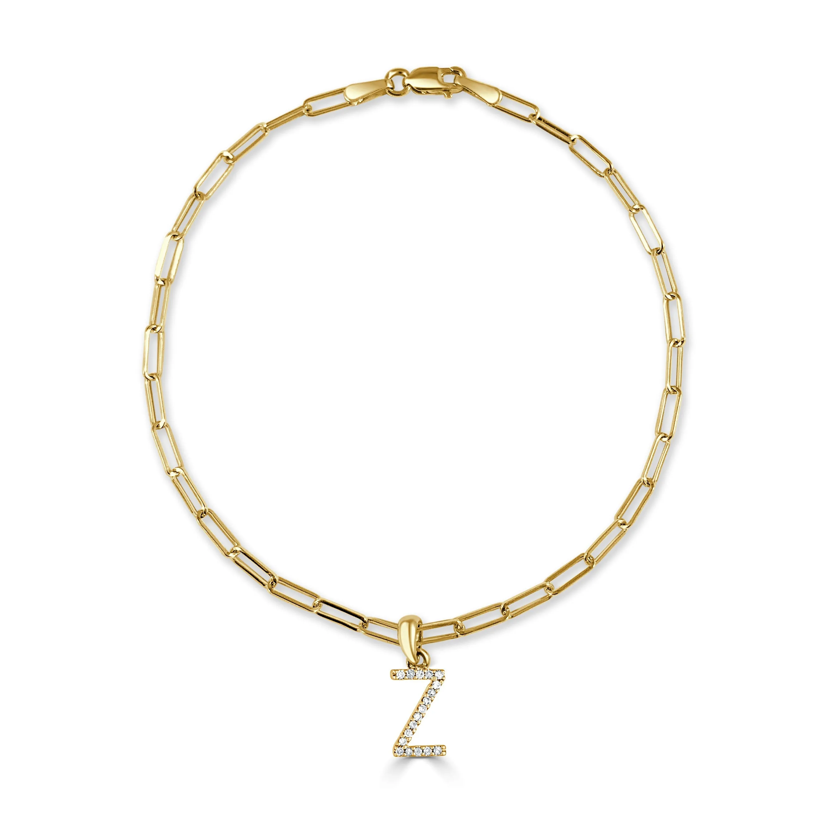 14k Gold & Diamond Initial Link Bracelet - 0.04ct - 0.09 ct