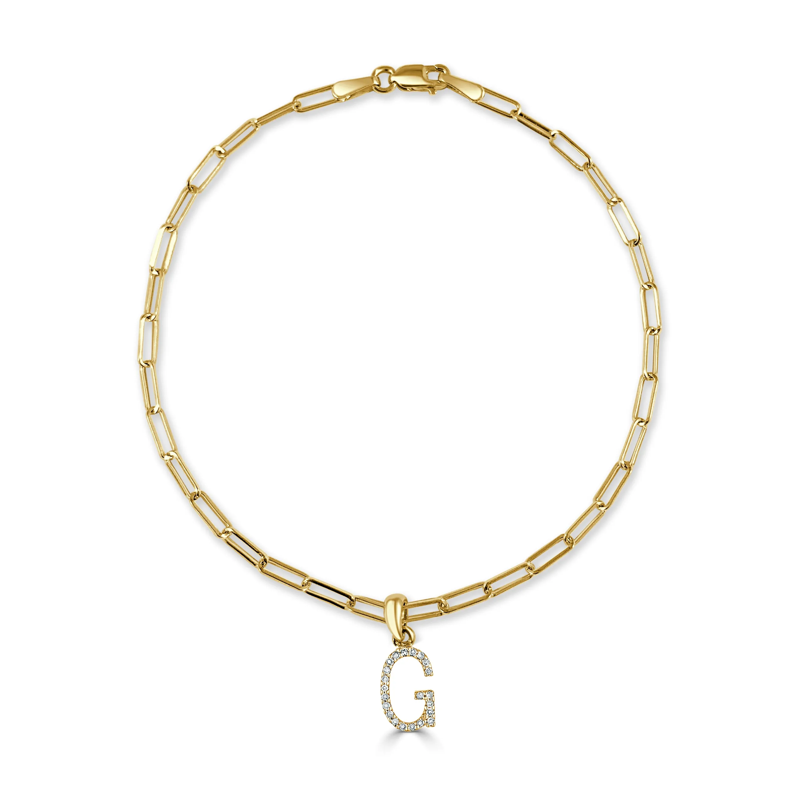 14k Gold & Diamond Initial Link Bracelet - 0.04ct - 0.09 ct