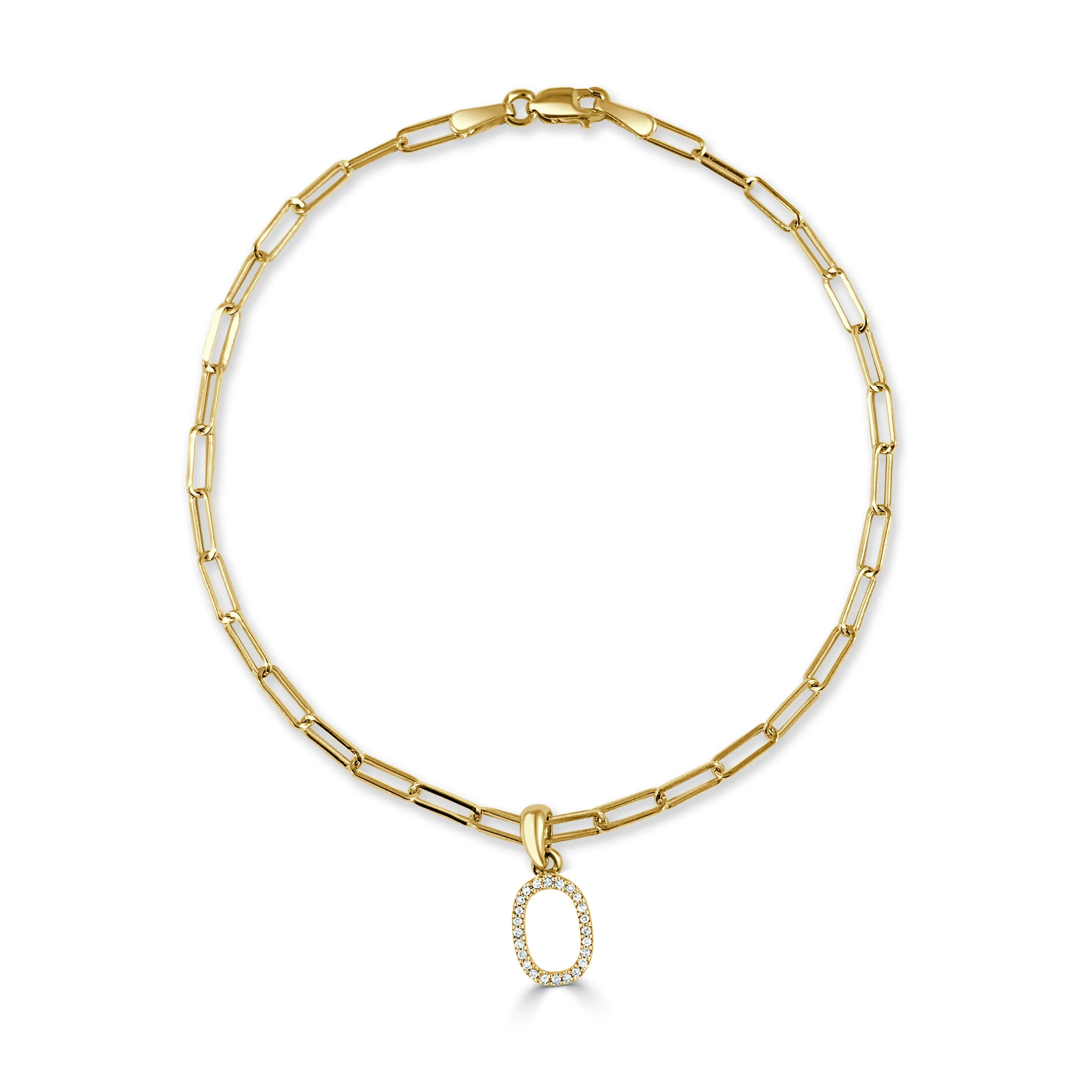 14k Gold & Diamond Initial Link Bracelet - 0.04ct - 0.09 ct