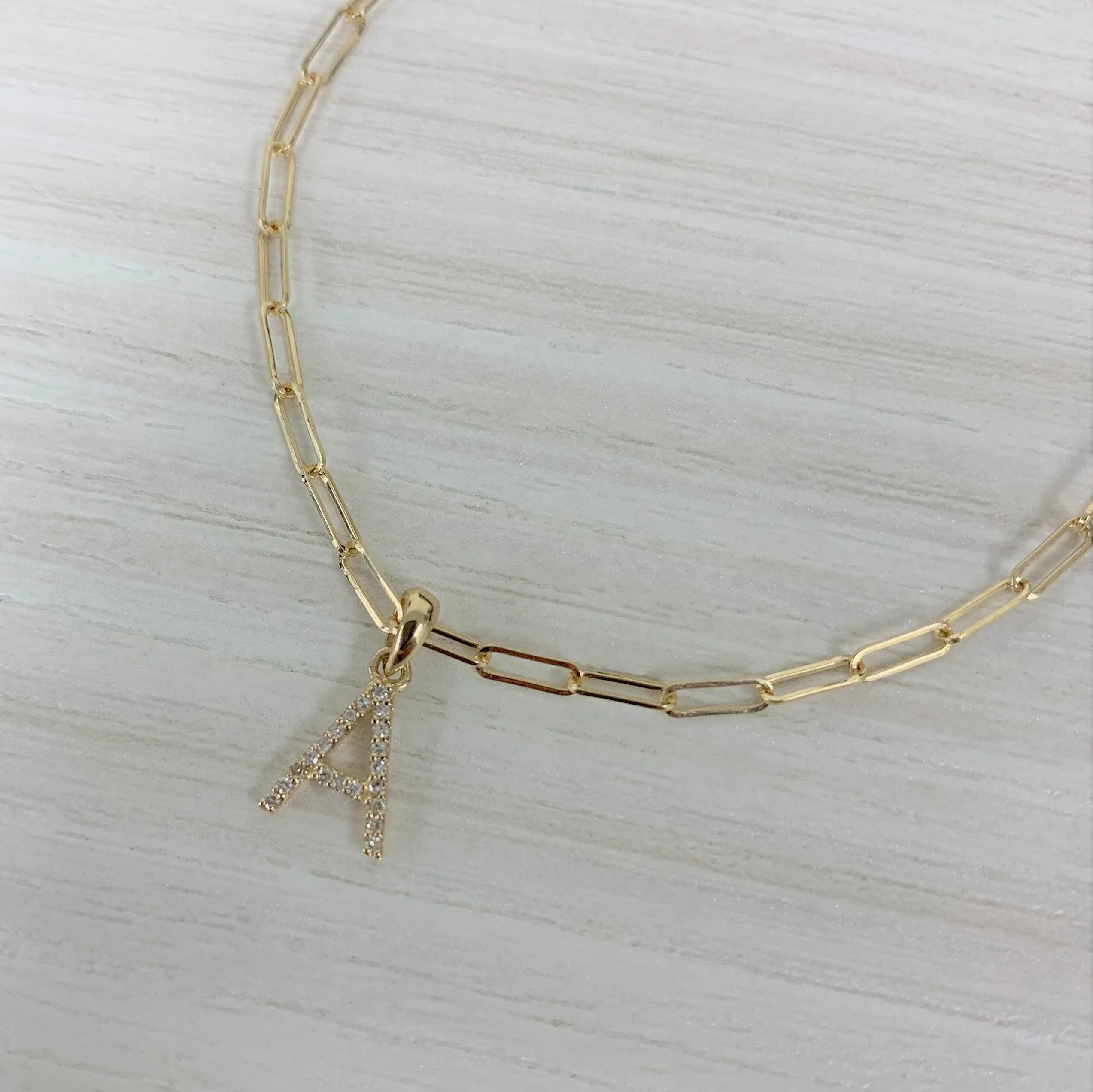 14k Gold & Diamond Initial Link Bracelet - 0.04ct - 0.09 ct