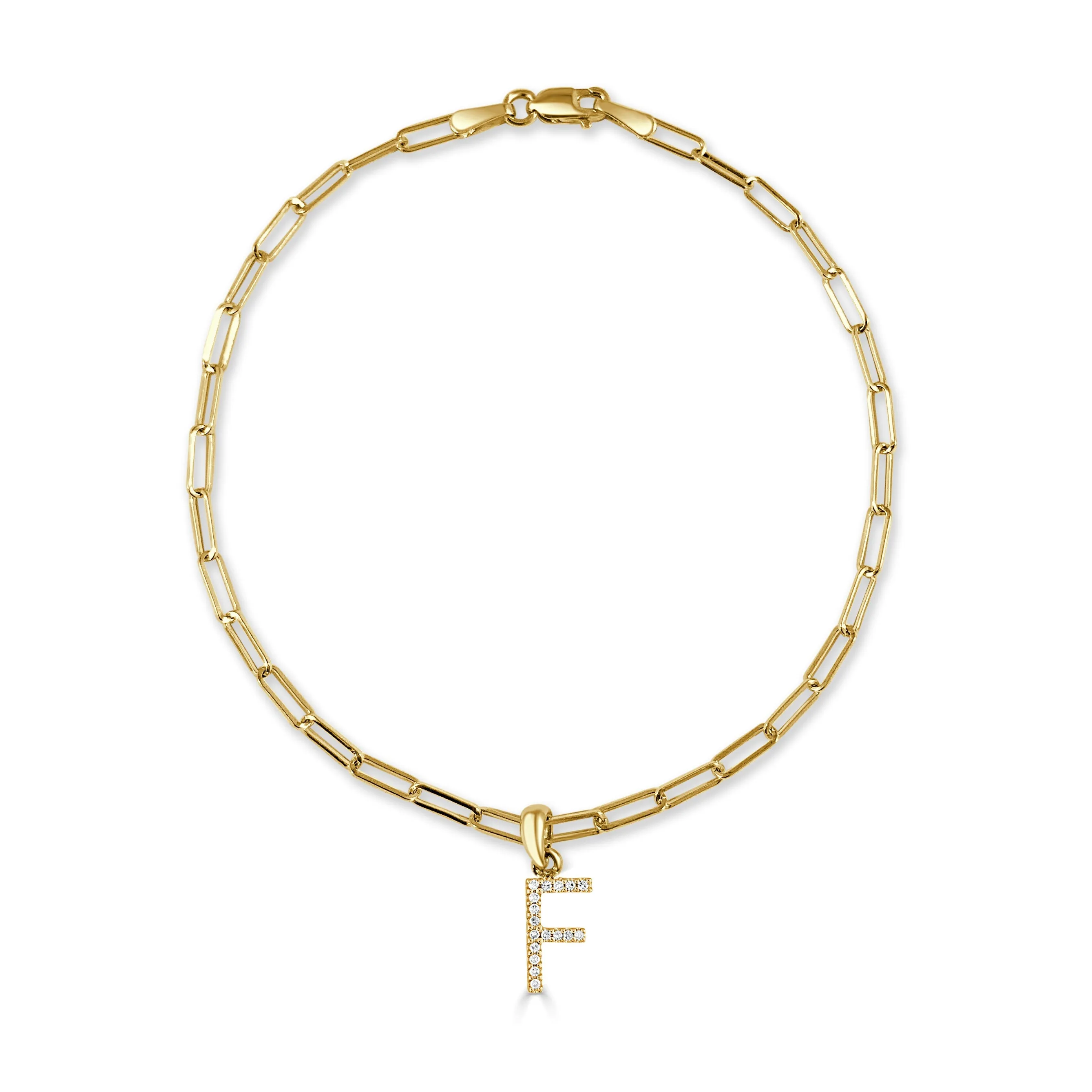 14k Gold & Diamond Initial Link Bracelet - 0.04ct - 0.09 ct