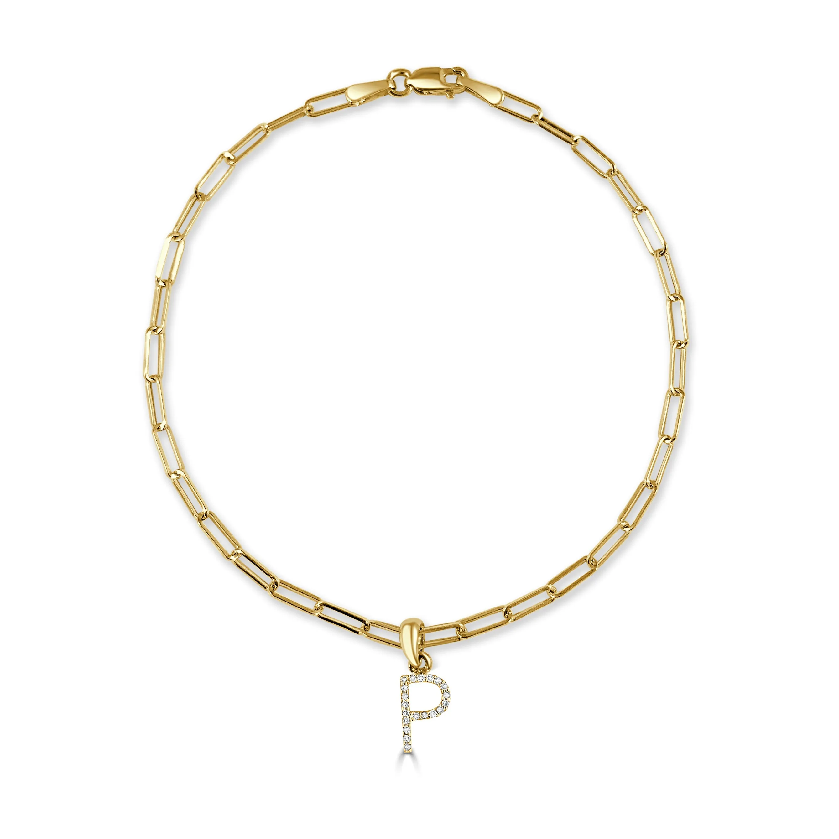 14k Gold & Diamond Initial Link Bracelet - 0.04ct - 0.09 ct