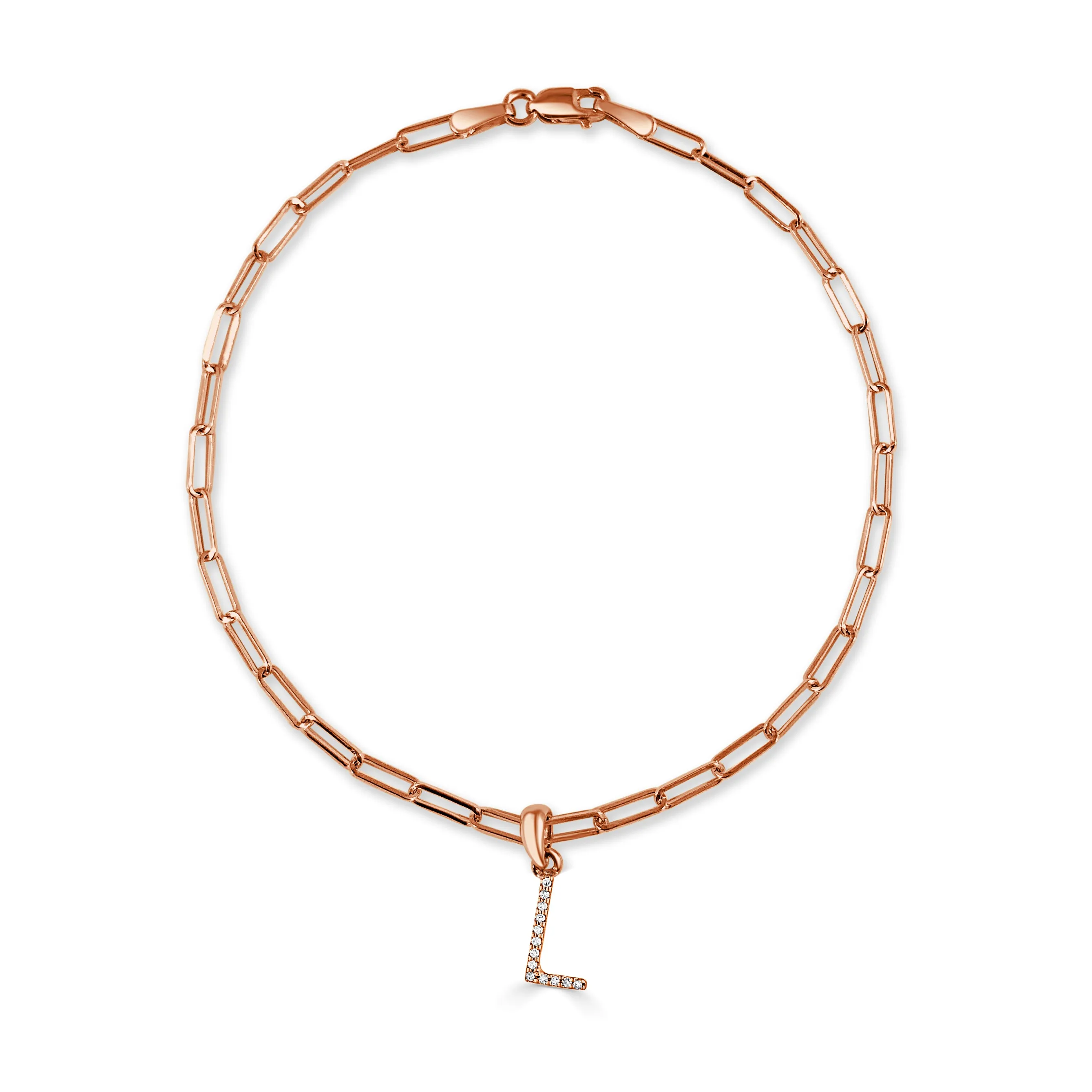 14k Gold & Diamond Initial Link Bracelet - 0.04ct - 0.09 ct