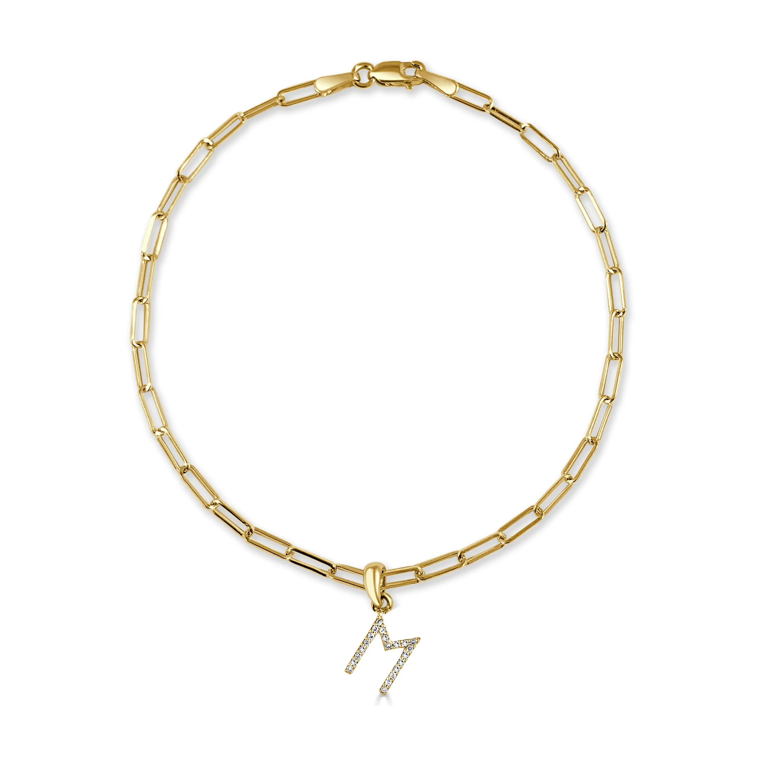 14k Gold & Diamond Initial Link Bracelet - 0.04ct - 0.09 ct