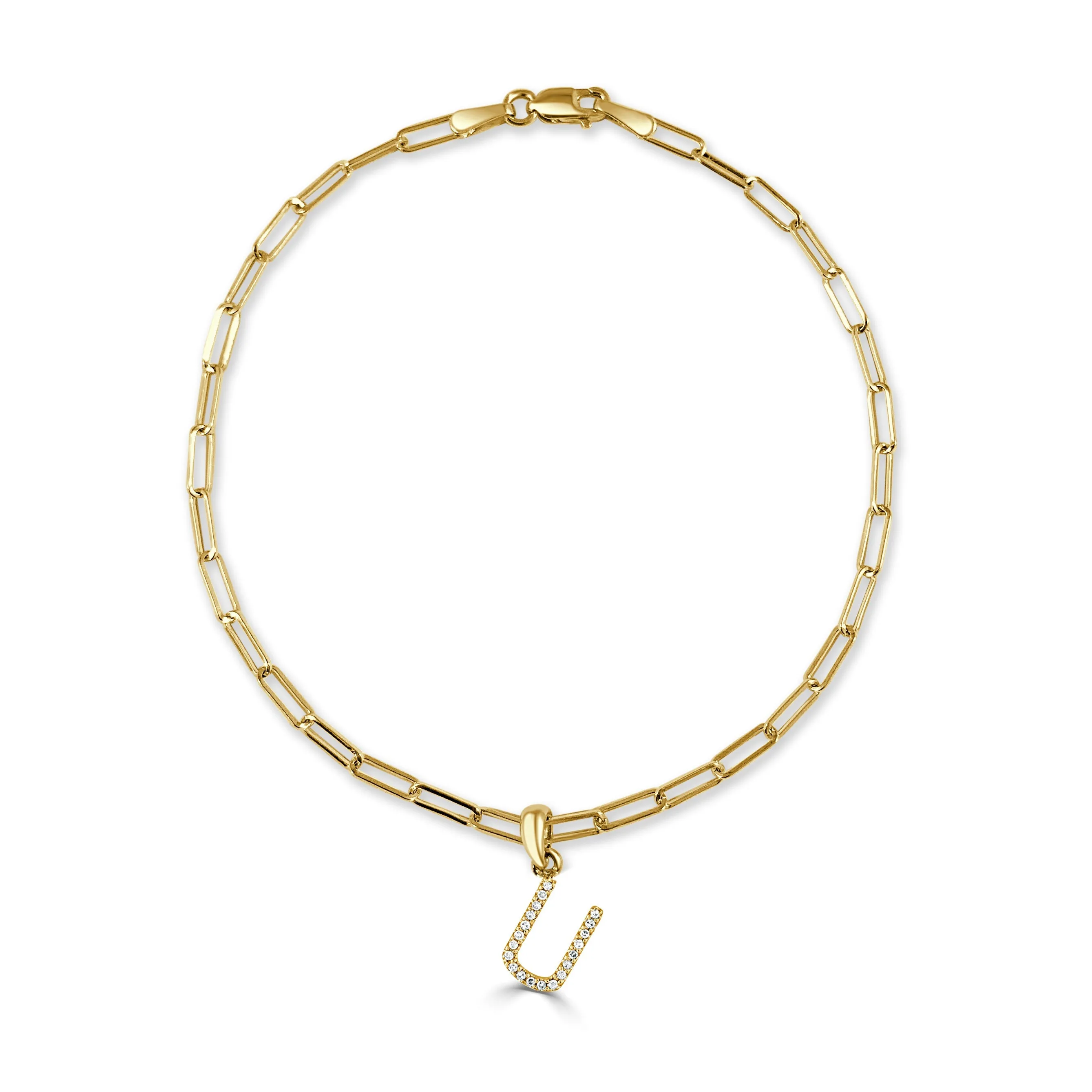14k Gold & Diamond Initial Link Bracelet - 0.04ct - 0.09 ct