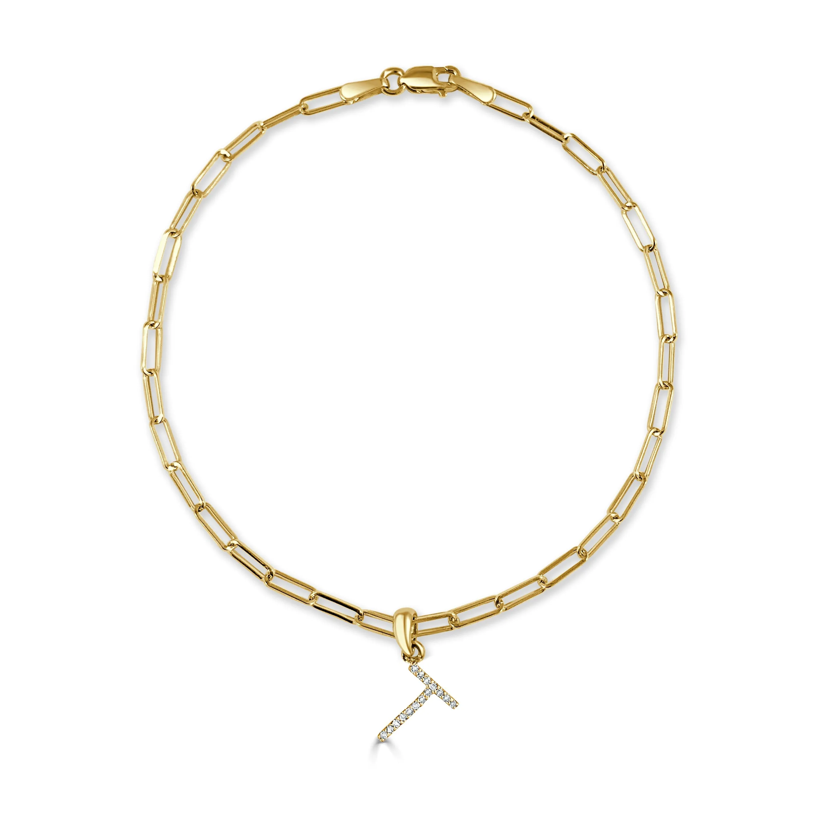 14k Gold & Diamond Initial Link Bracelet - 0.04ct - 0.09 ct