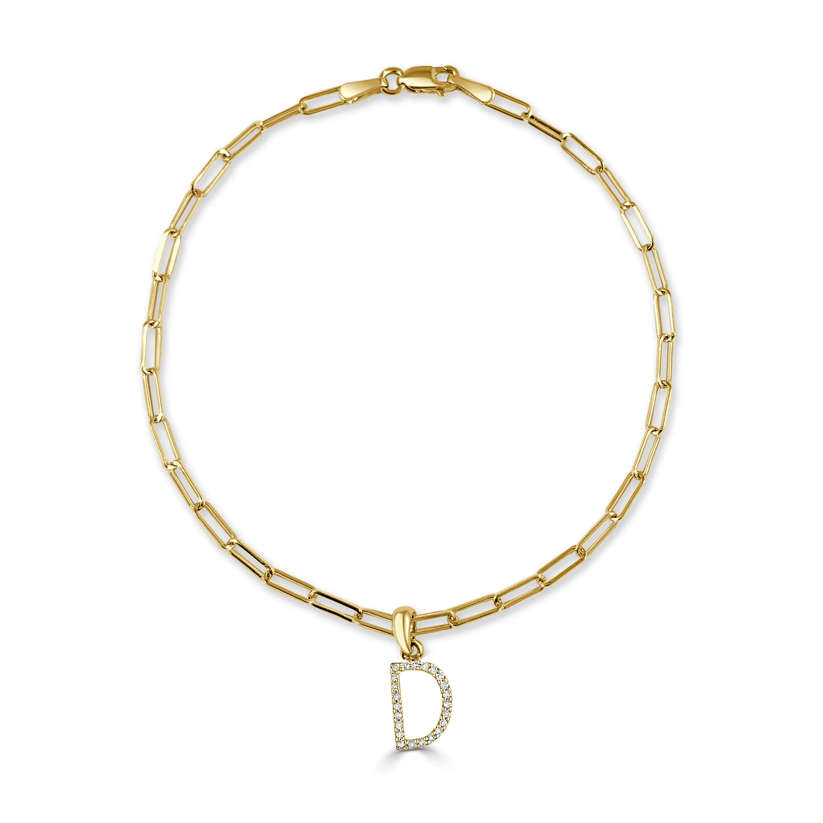 14k Gold & Diamond Initial Link Bracelet - 0.04ct - 0.09 ct