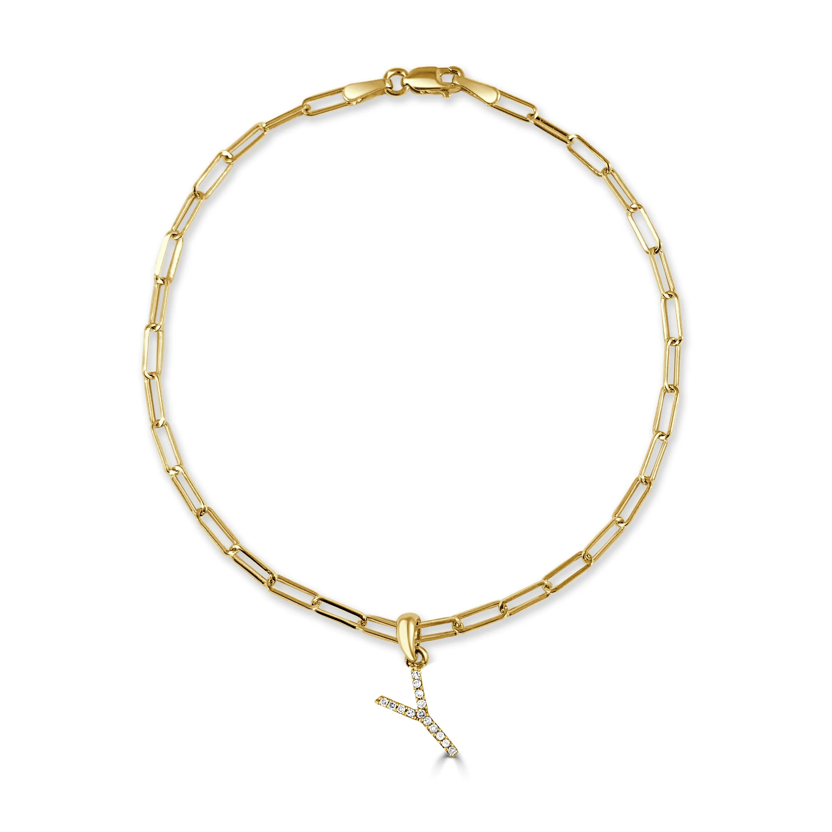 14k Gold & Diamond Initial Link Bracelet - 0.04ct - 0.09 ct