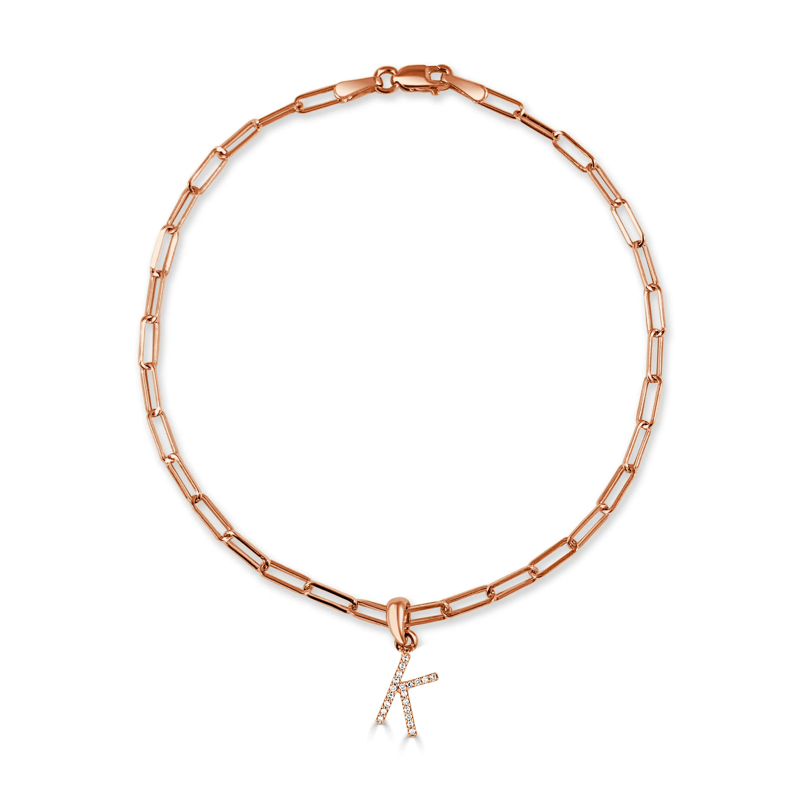 14k Gold & Diamond Initial Link Bracelet - 0.04ct - 0.09 ct