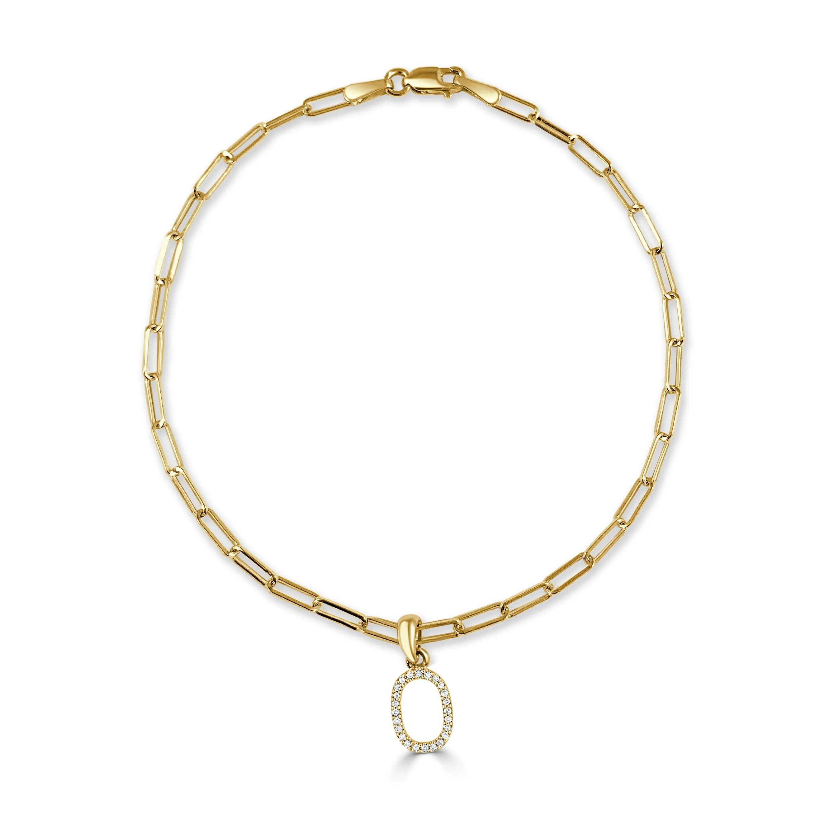 14k Gold & Diamond Initial Link Bracelet - 0.04ct - 0.09 ct