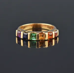 14K Gold Multi Gemstone Harlequin Band Ring