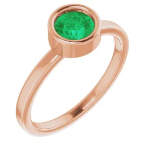 14K Rose 5.5 mm Lab-Grown Emerald Ring