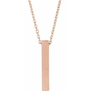 14K Rose Gold Engravable Four-Sided Vertical Bar 16-18" Necklace