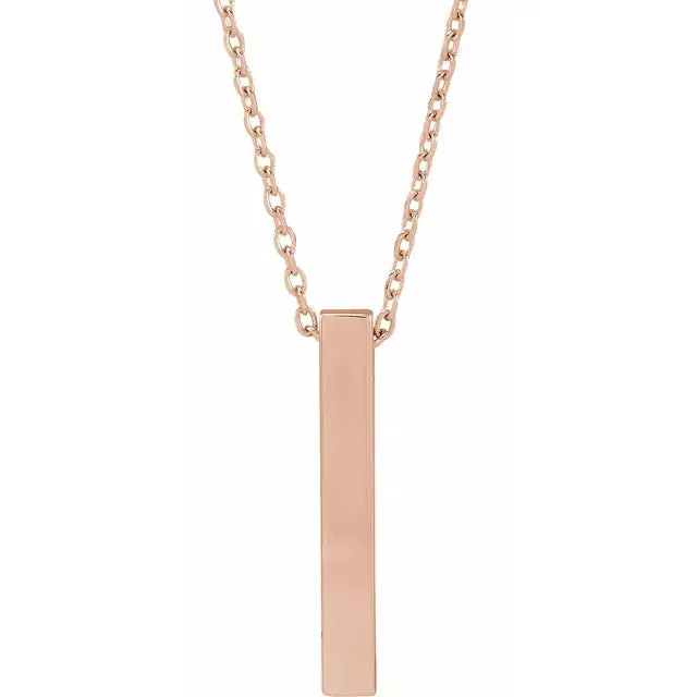 14K Rose Gold Engravable Four-Sided Vertical Bar 16-18" Necklace